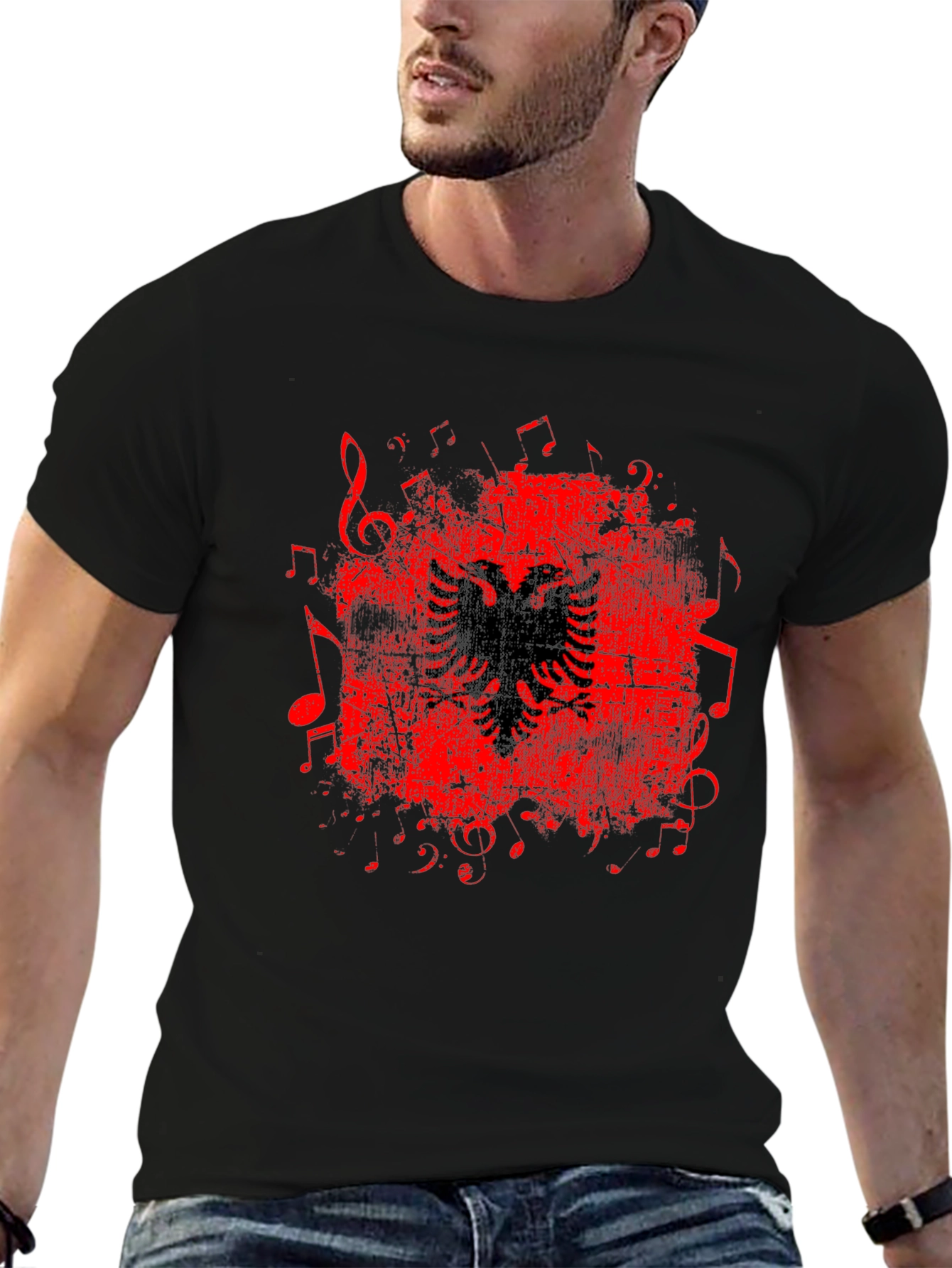 Albanian Eagle Music Notes Graphic T-Shirt