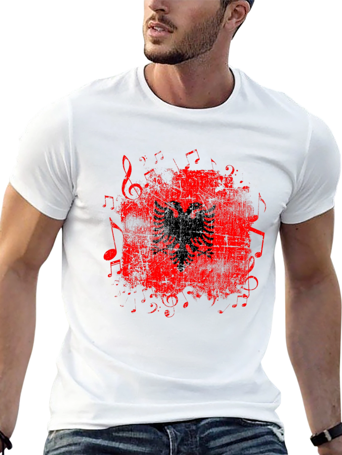 Albanian Eagle Music Notes Graphic T-Shirt