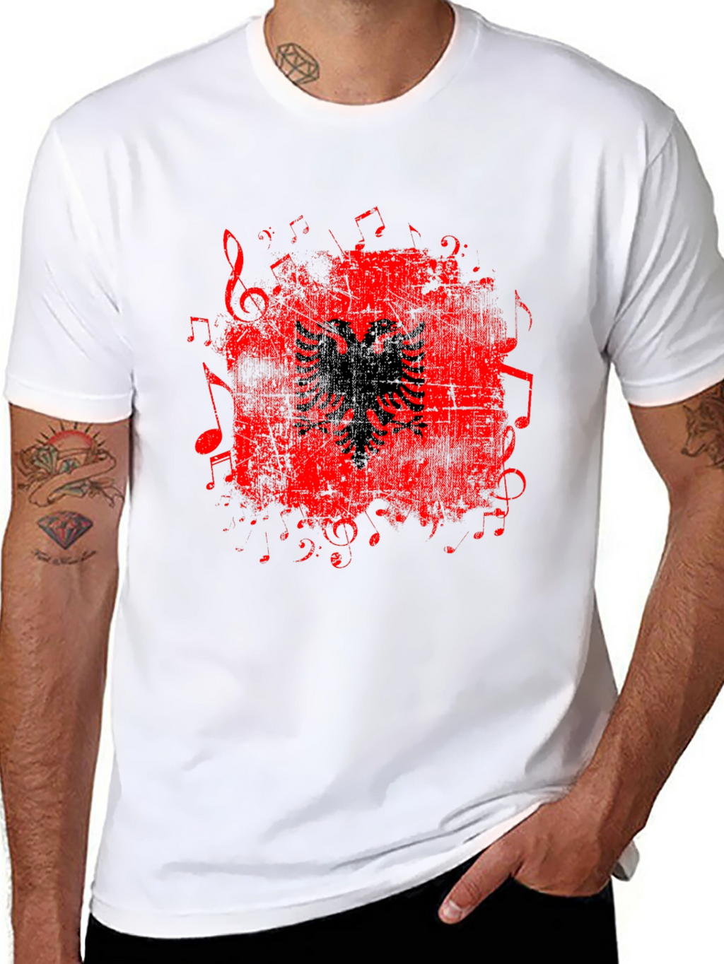 Albanian Eagle Music Notes Graphic T-Shirt