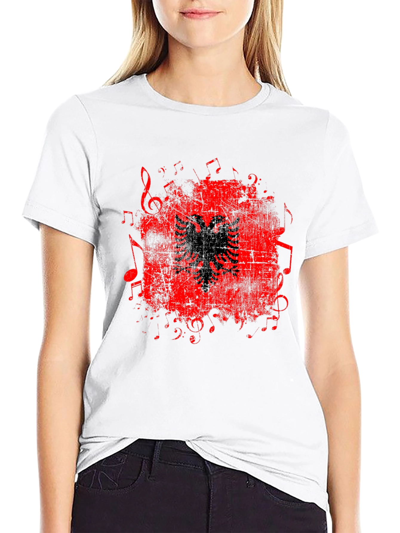Albanian Eagle Music Notes Graphic T-Shirt