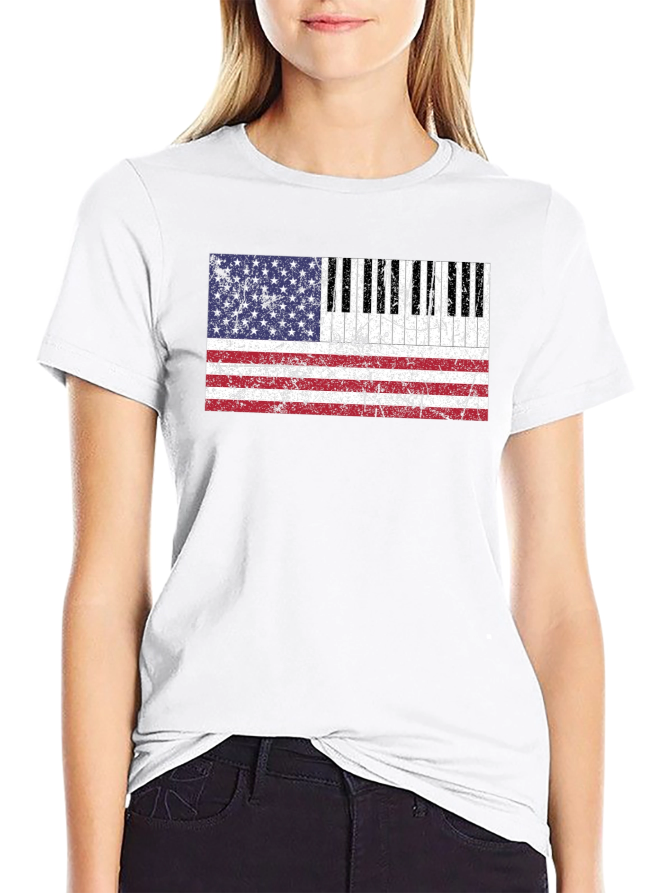 Patriotic Piano Keys American Flag Graphic Tee