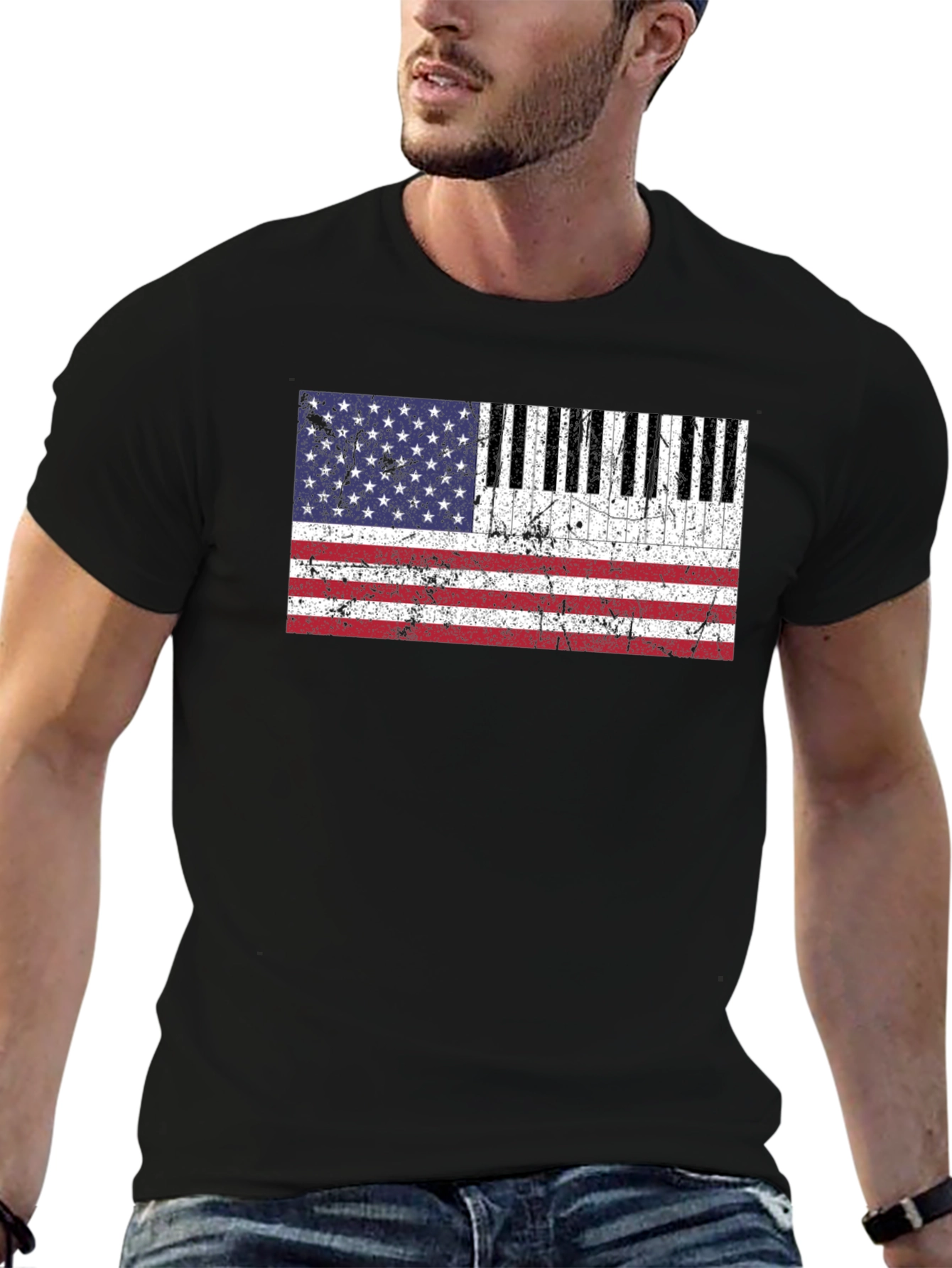 Patriotic Piano Keys American Flag Graphic Tee
