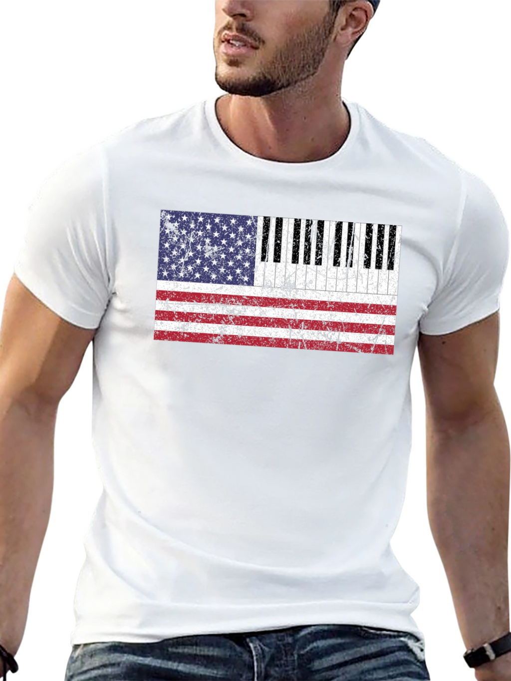 Patriotic Piano Keys American Flag Graphic Tee