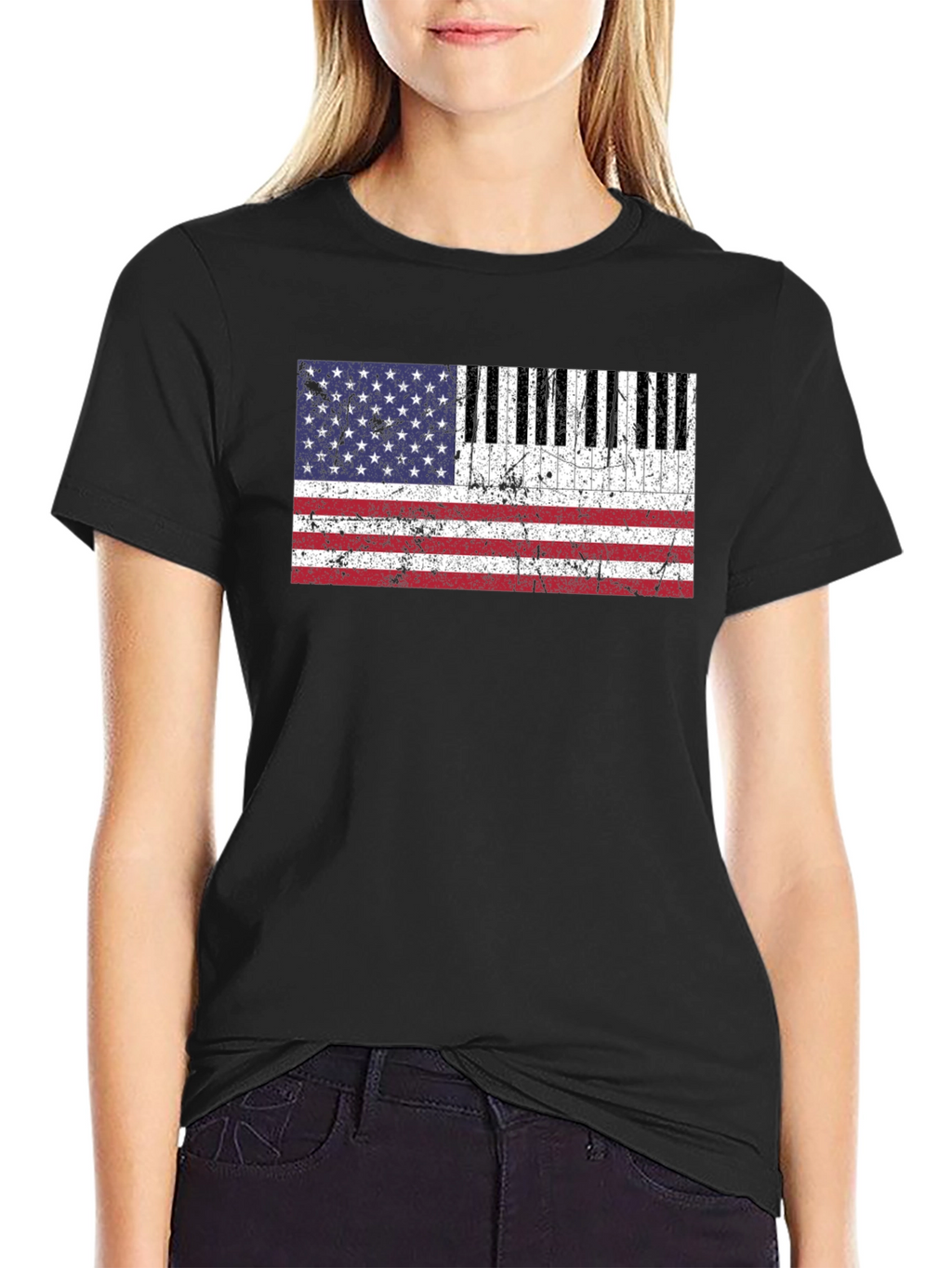 Patriotic Piano Keys American Flag Graphic Tee