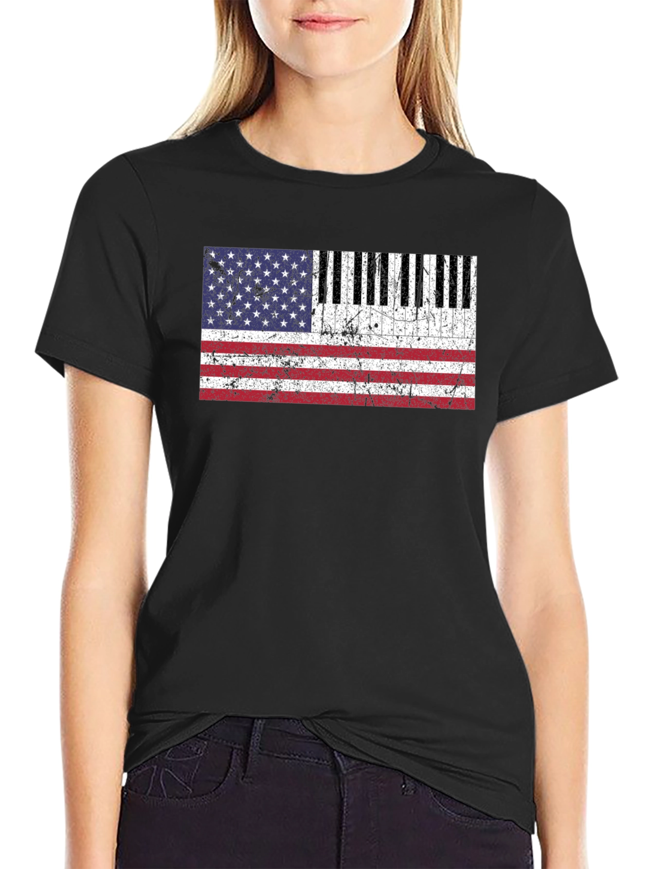 Patriotic Piano Keys American Flag Graphic Tee