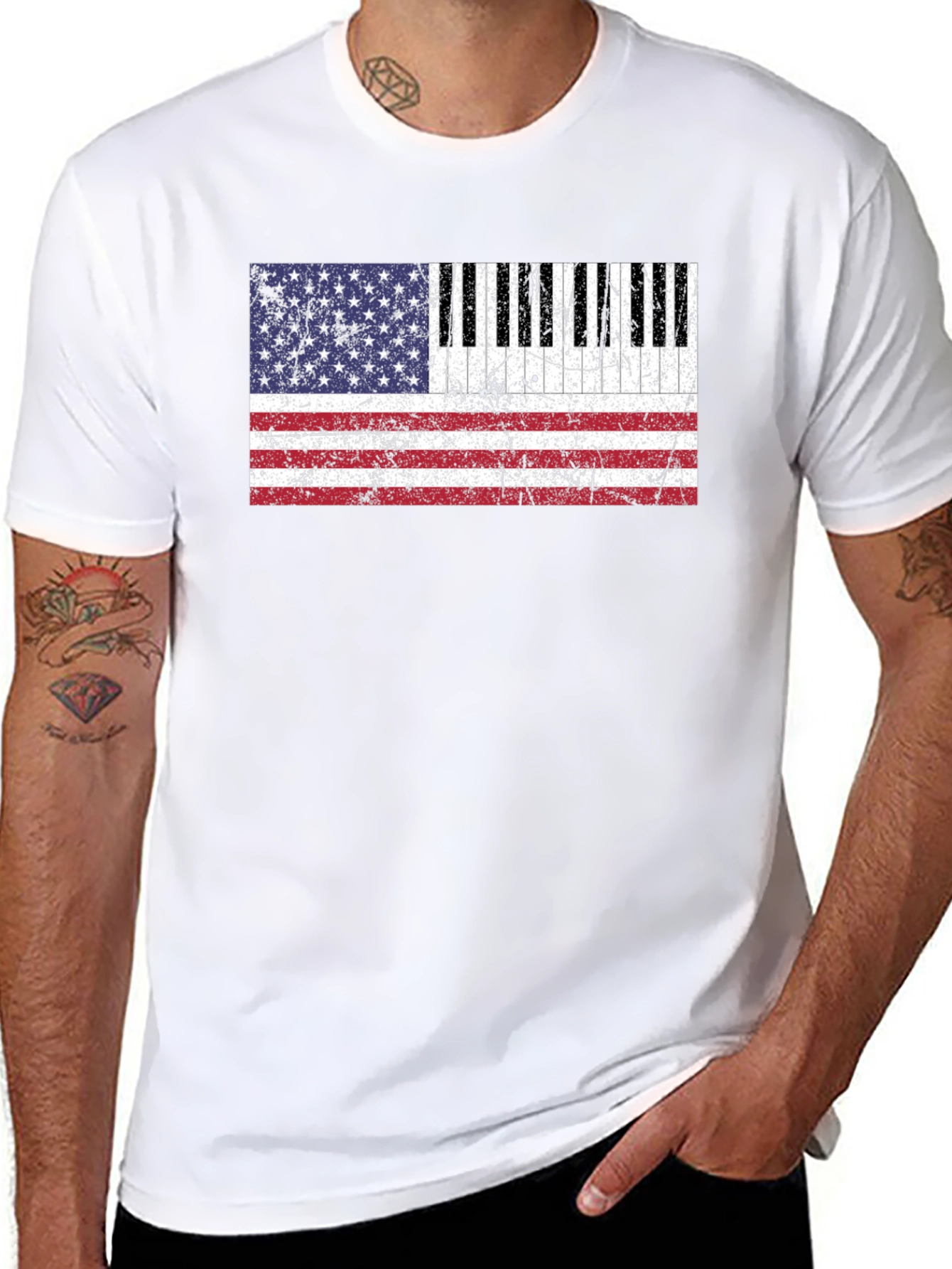 Patriotic Piano Keys American Flag Graphic Tee