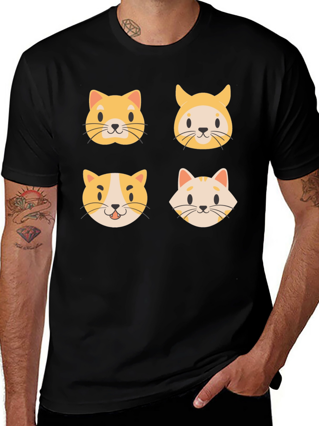 Cute Cat Faces Black T-Shirt