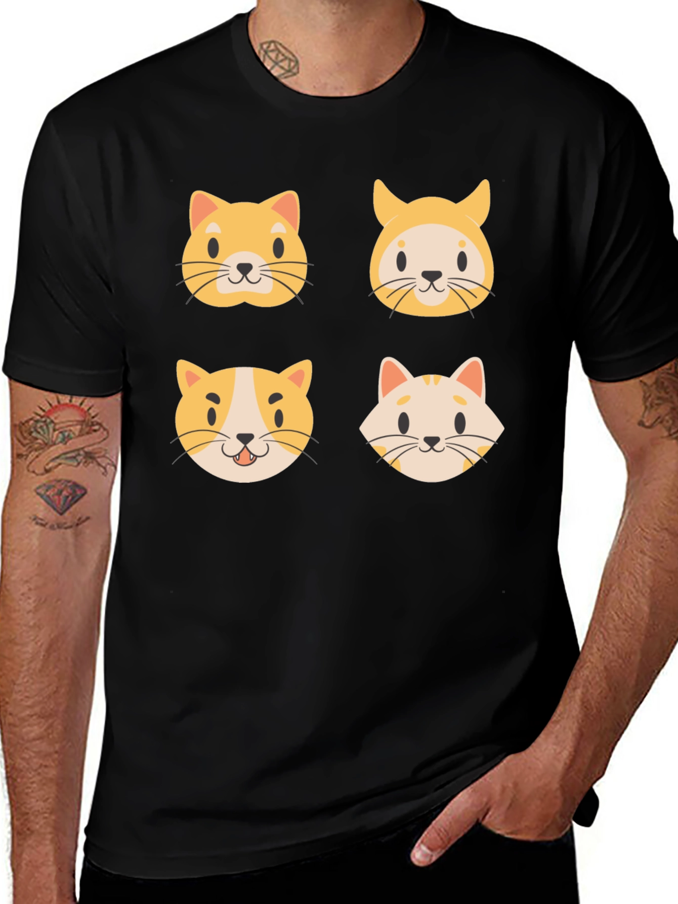 Cute Cat Faces Black T-Shirt