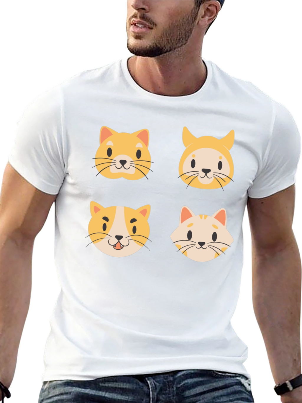 Cute Cat Faces Black T-Shirt