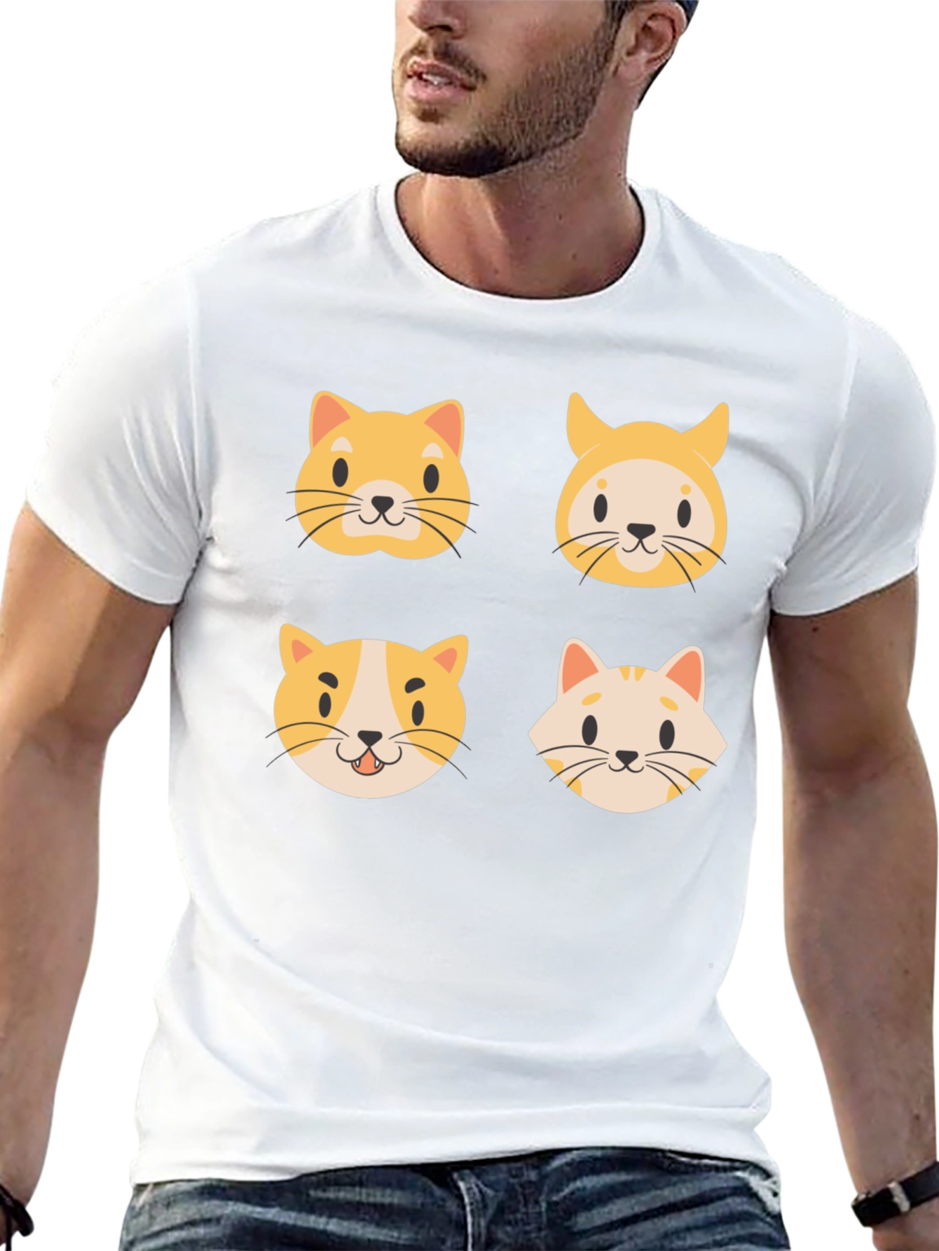 Cute Cat Faces Black T-Shirt