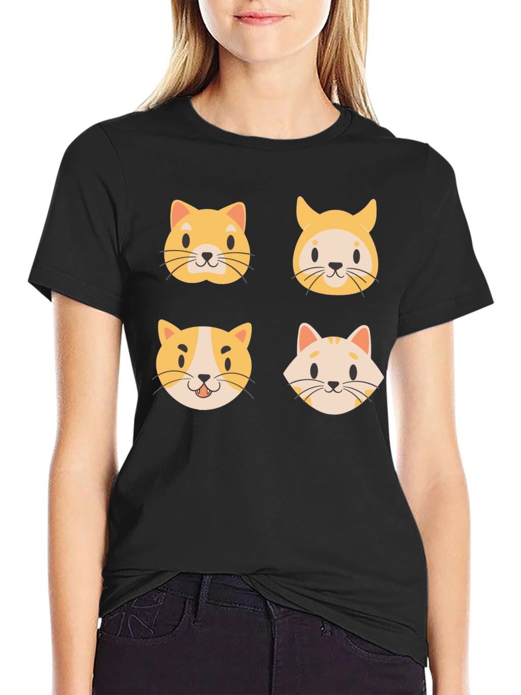 Cute Cat Faces Black T-Shirt