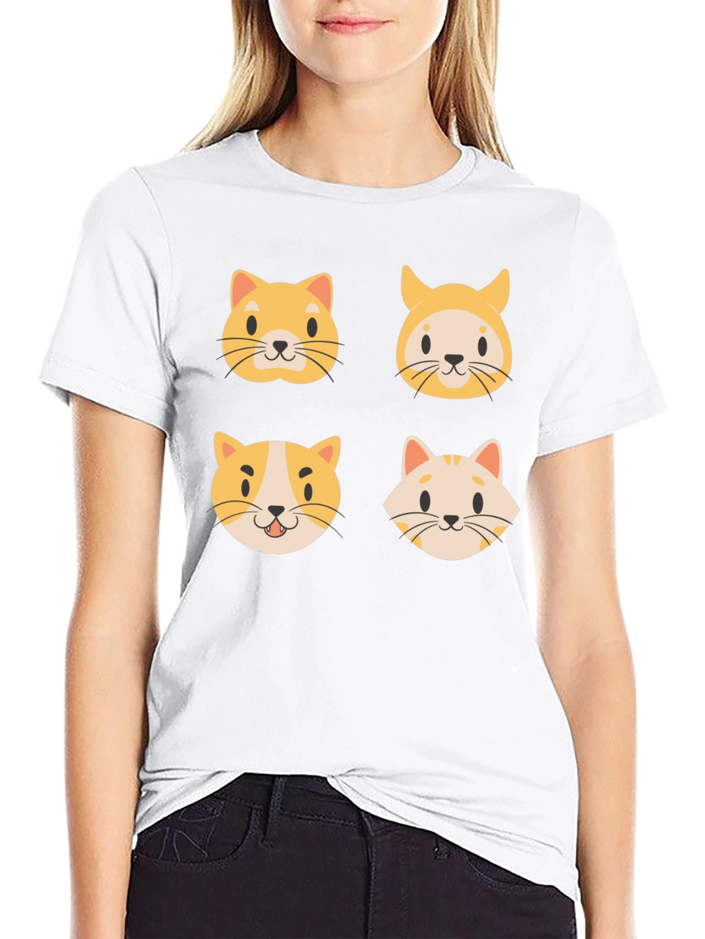 Cute Cat Faces Black T-Shirt