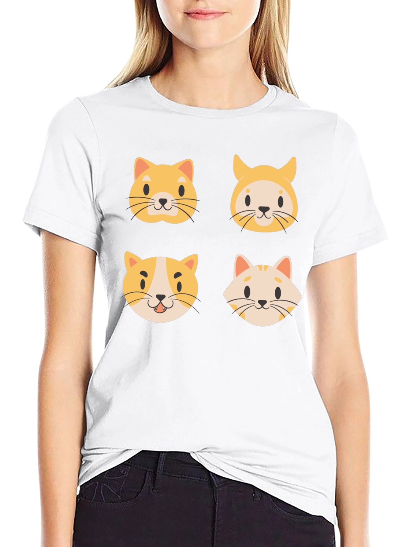 Cute Cat Faces Black T-Shirt