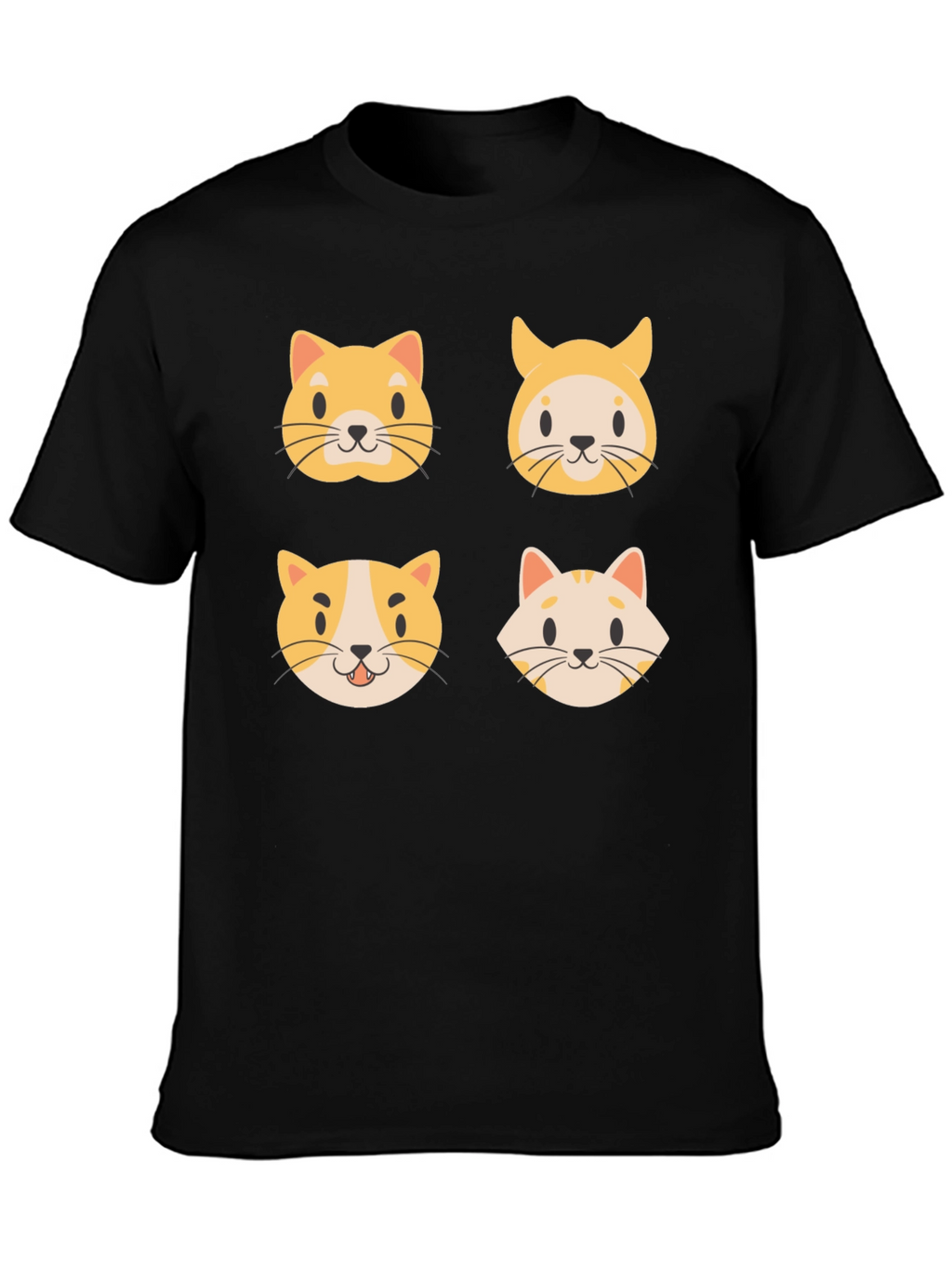 Cute Cat Faces Black T-Shirt