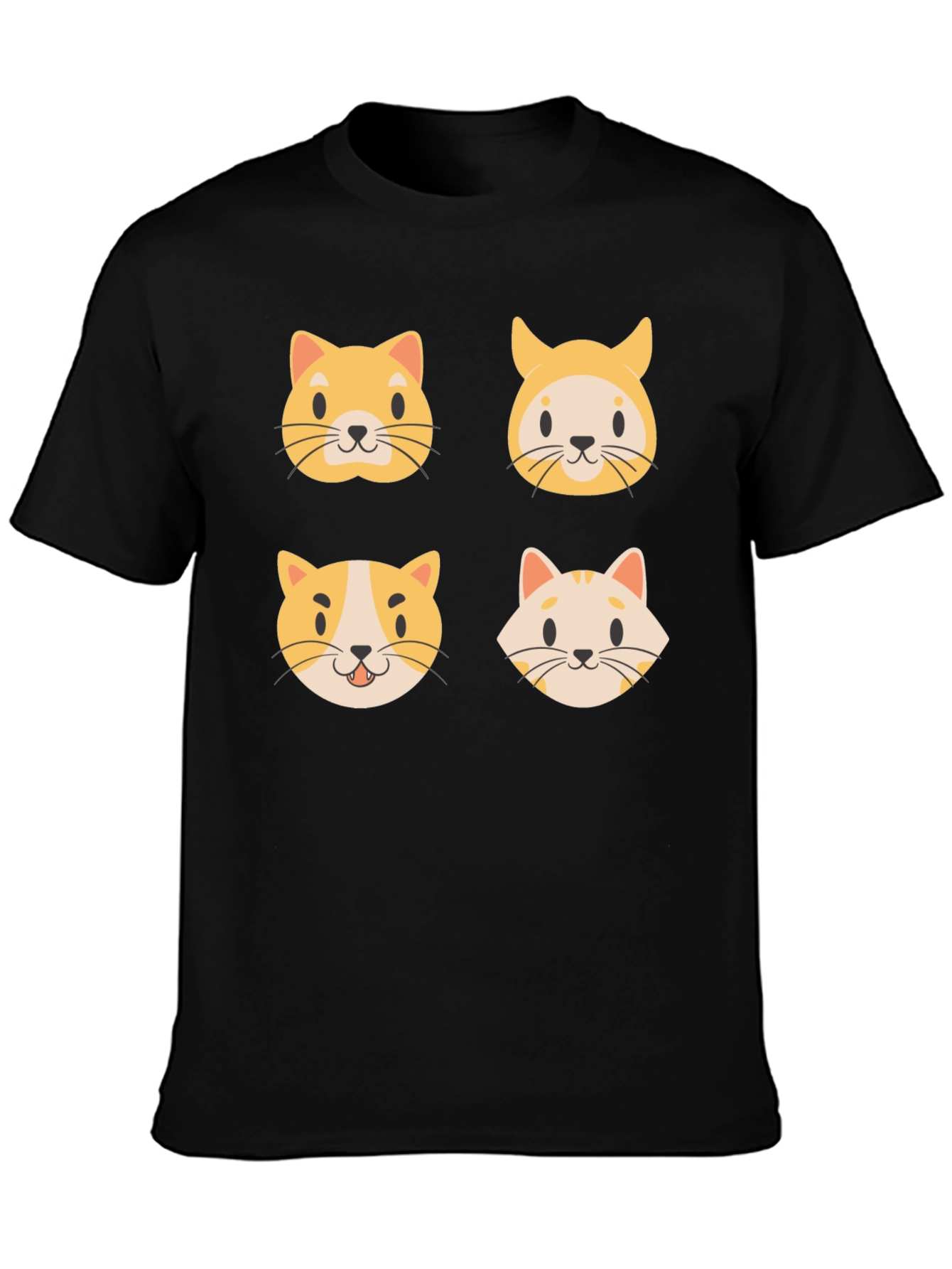 Cute Cat Faces Black T-Shirt