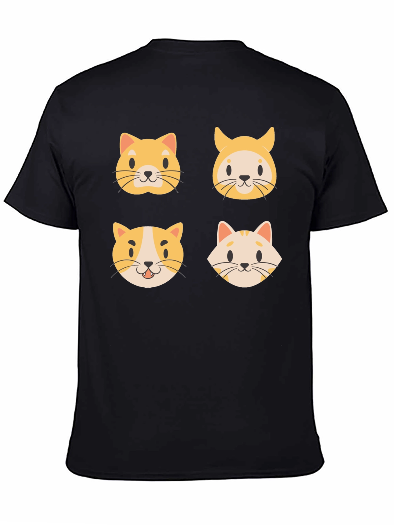 Cute Cat Faces Black T-Shirt