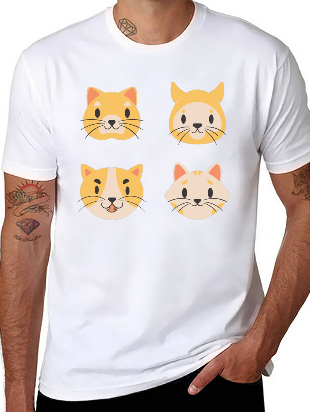Cute Cat Faces Black T-Shirt