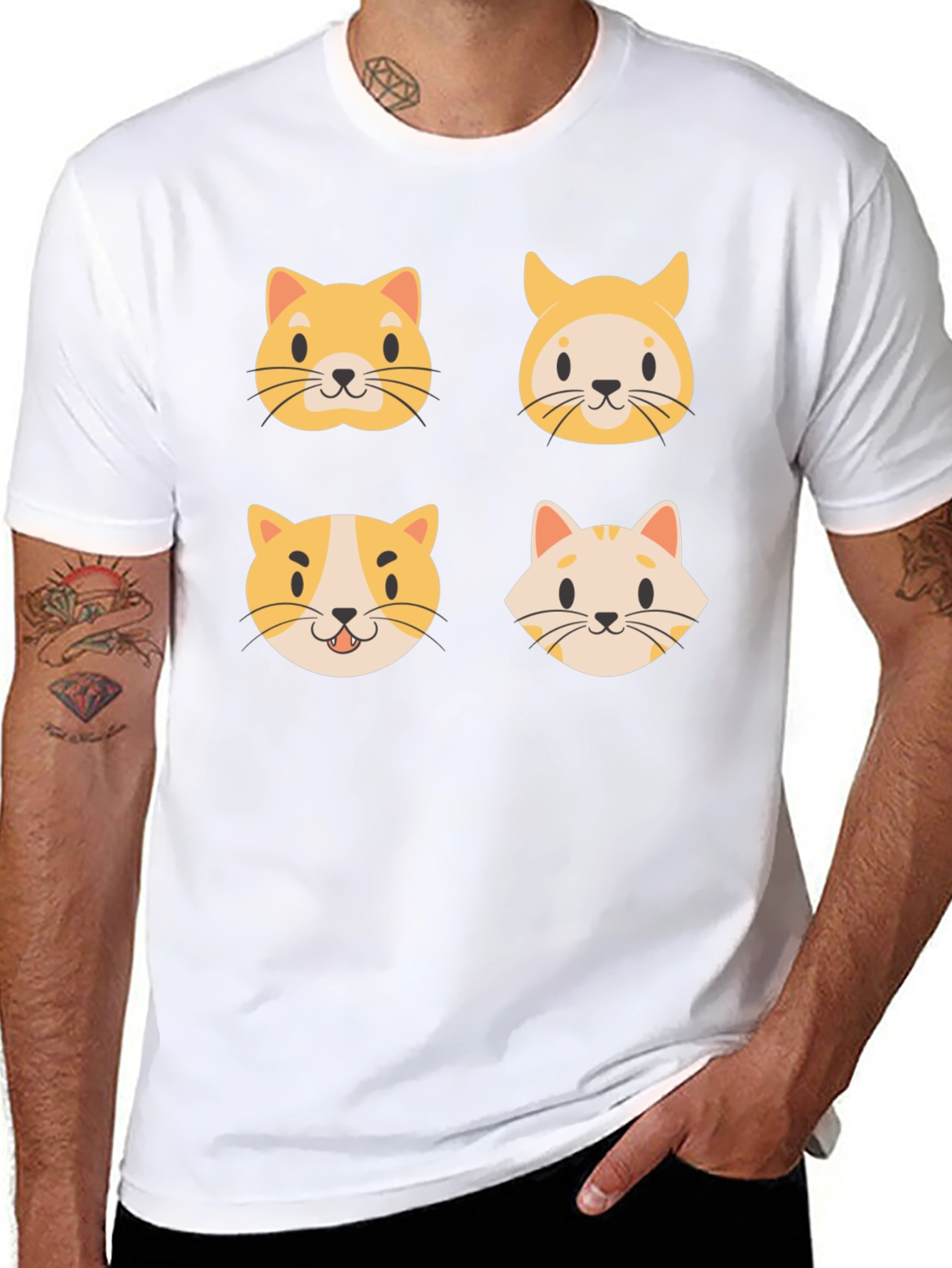 Cute Cat Faces Black T-Shirt
