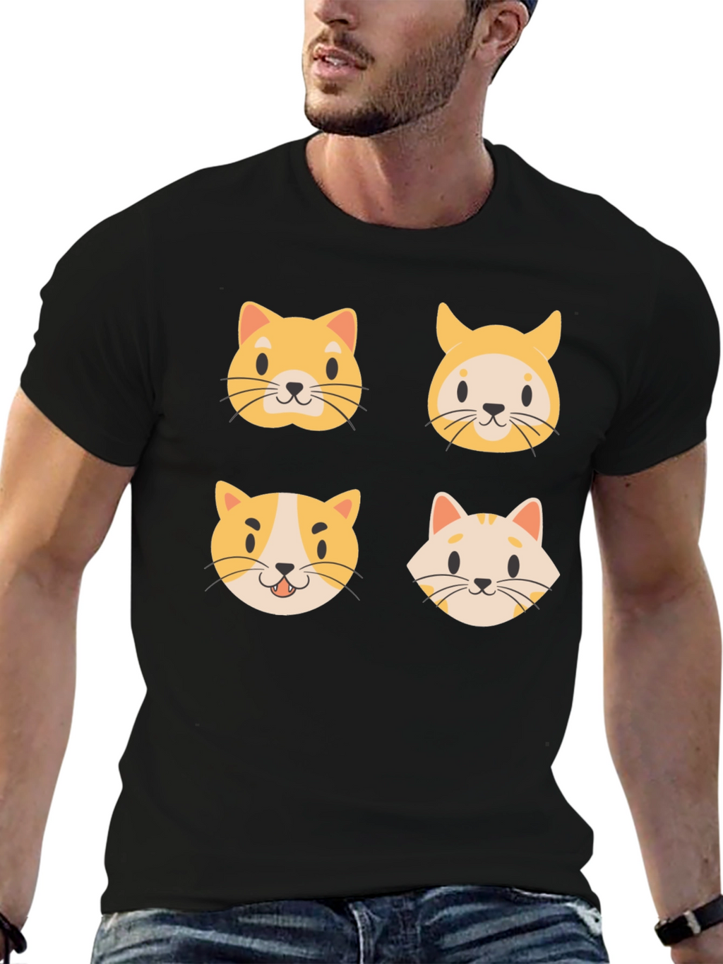 Cute Cat Faces Black T-Shirt