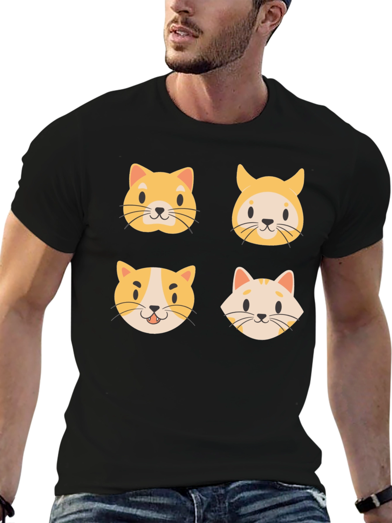 Cute Cat Faces Black T-Shirt