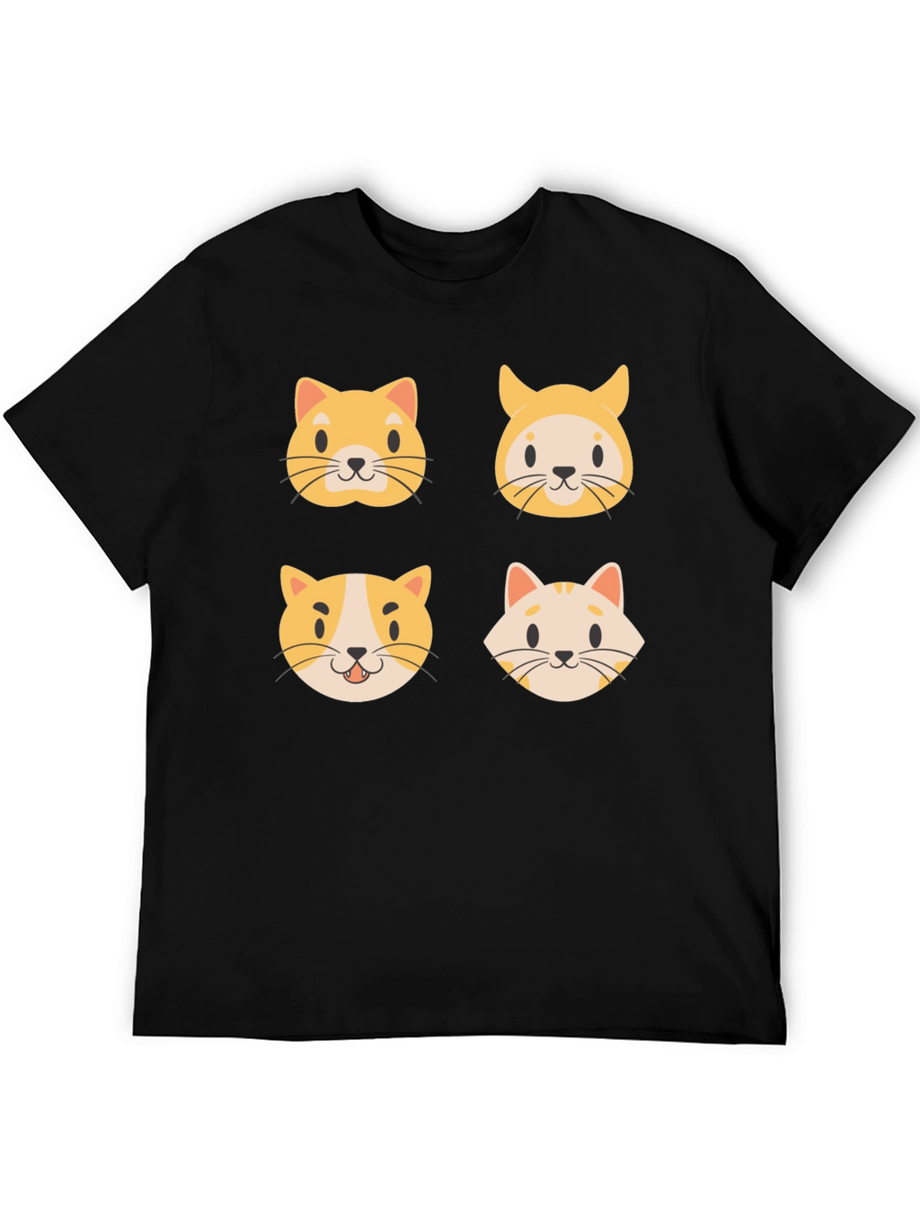 Cute Cat Faces Black T-Shirt