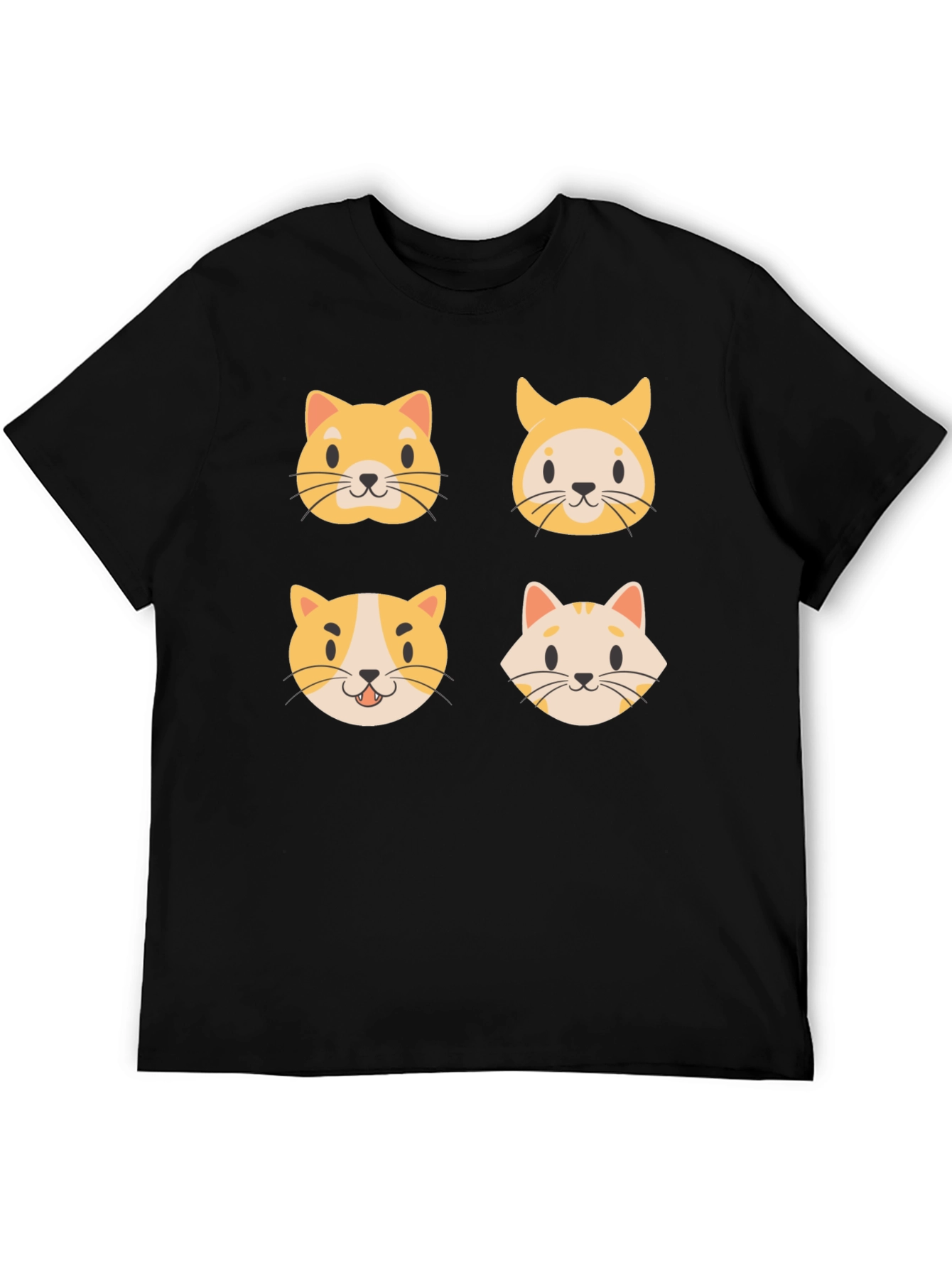 Cute Cat Faces Black T-Shirt