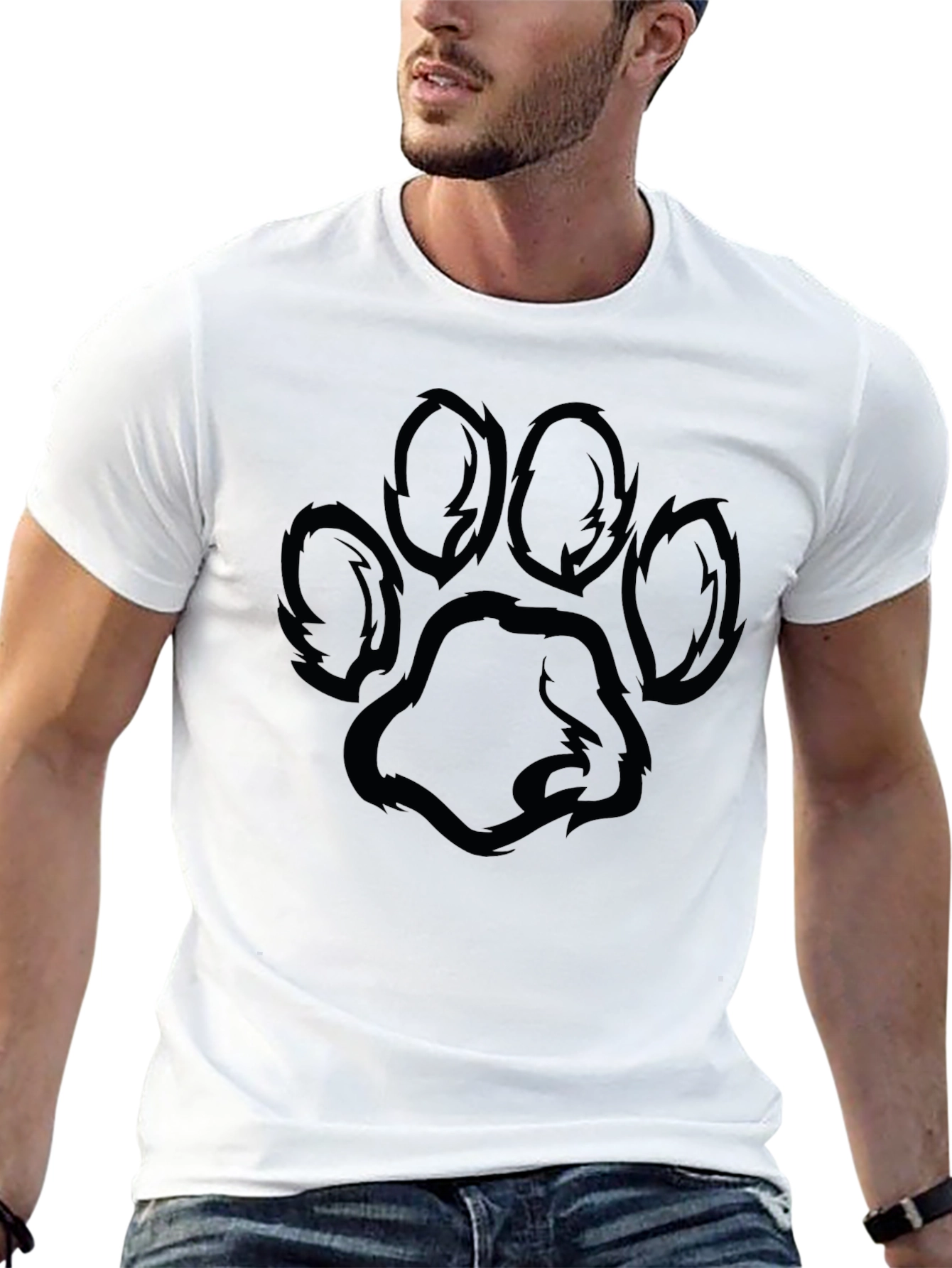 Black T-Shirt with Paw Print Design