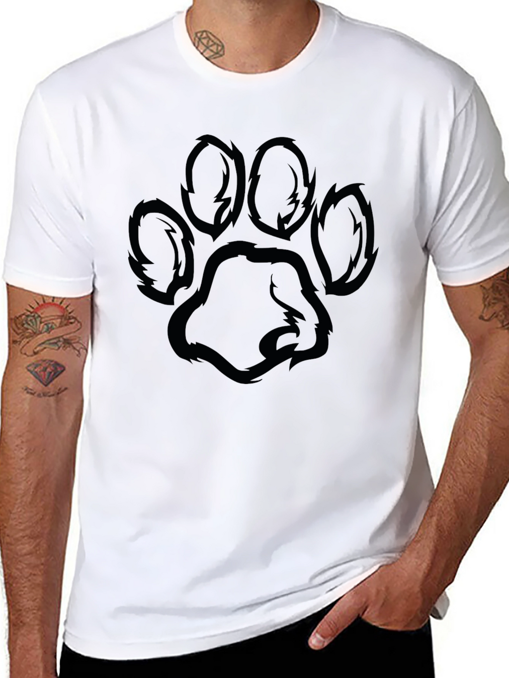 Black T-Shirt with Paw Print Design