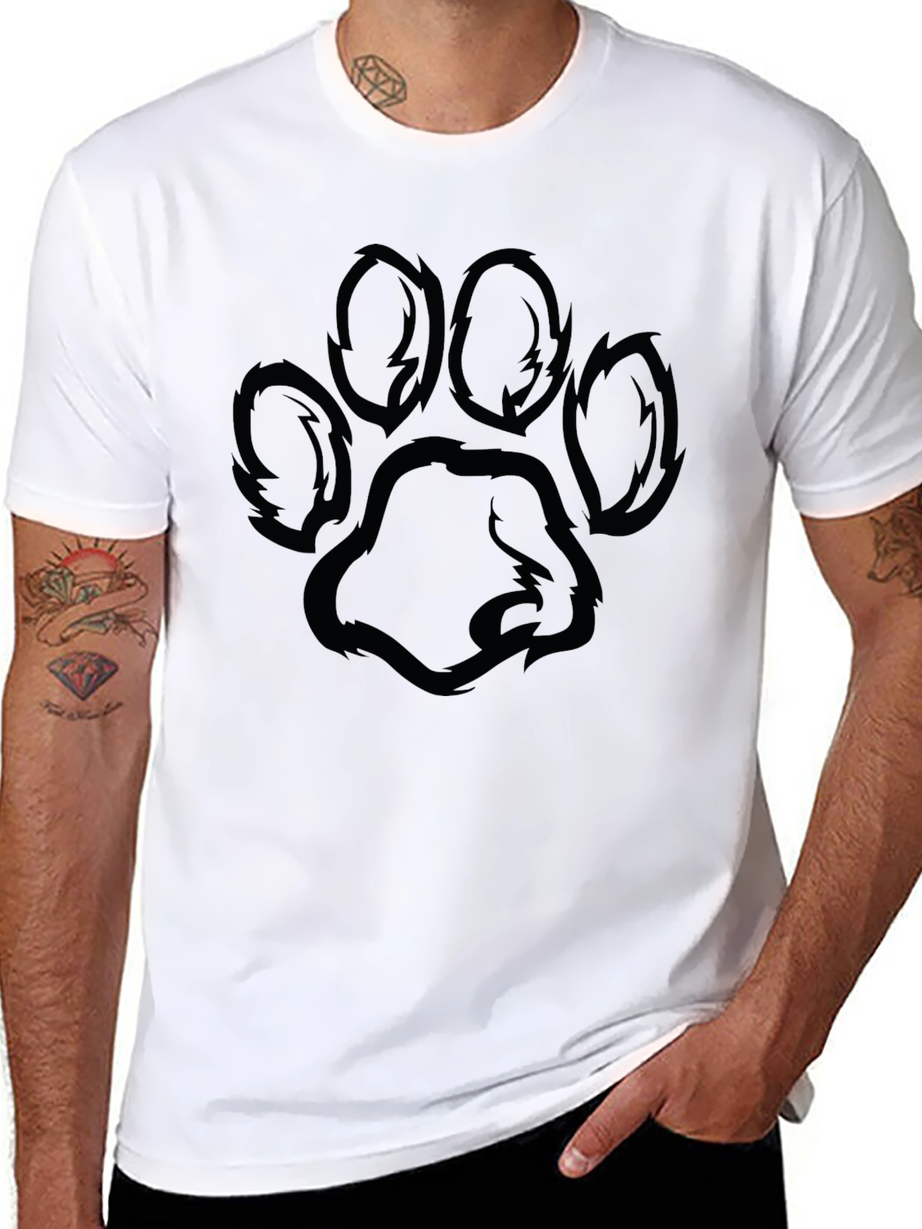 Black T-Shirt with Paw Print Design