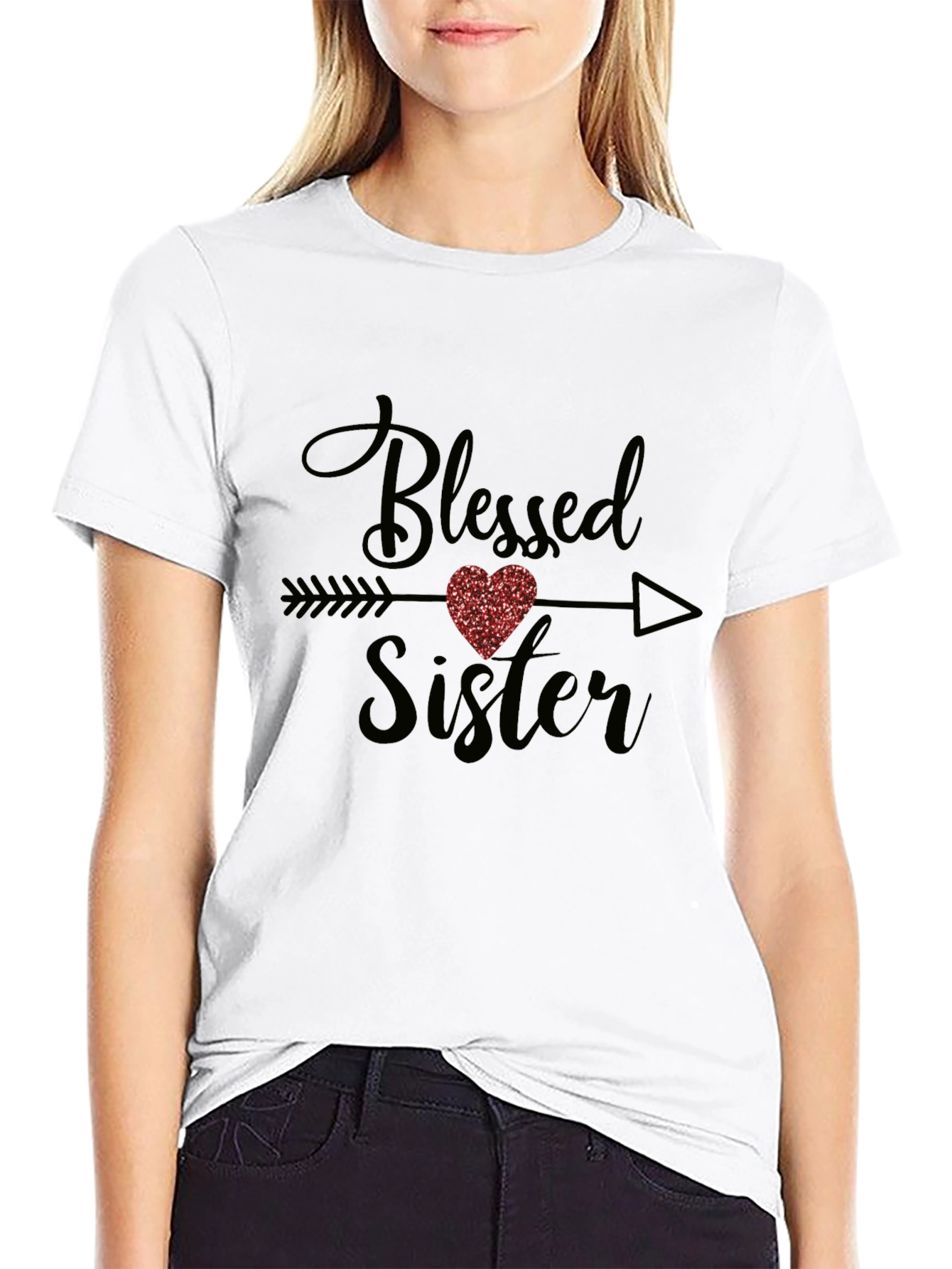 Blessed Sister Arrow Heart Graphic Tee - Black