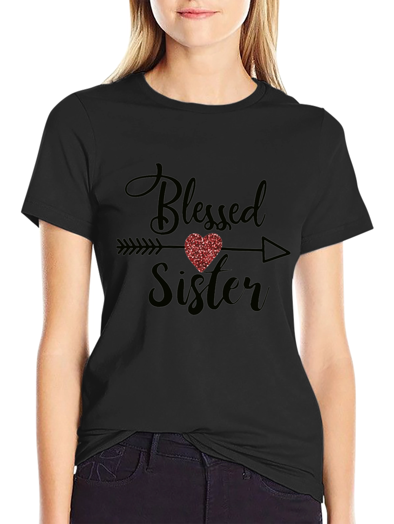 Blessed Sister Arrow Heart Graphic Tee - Black