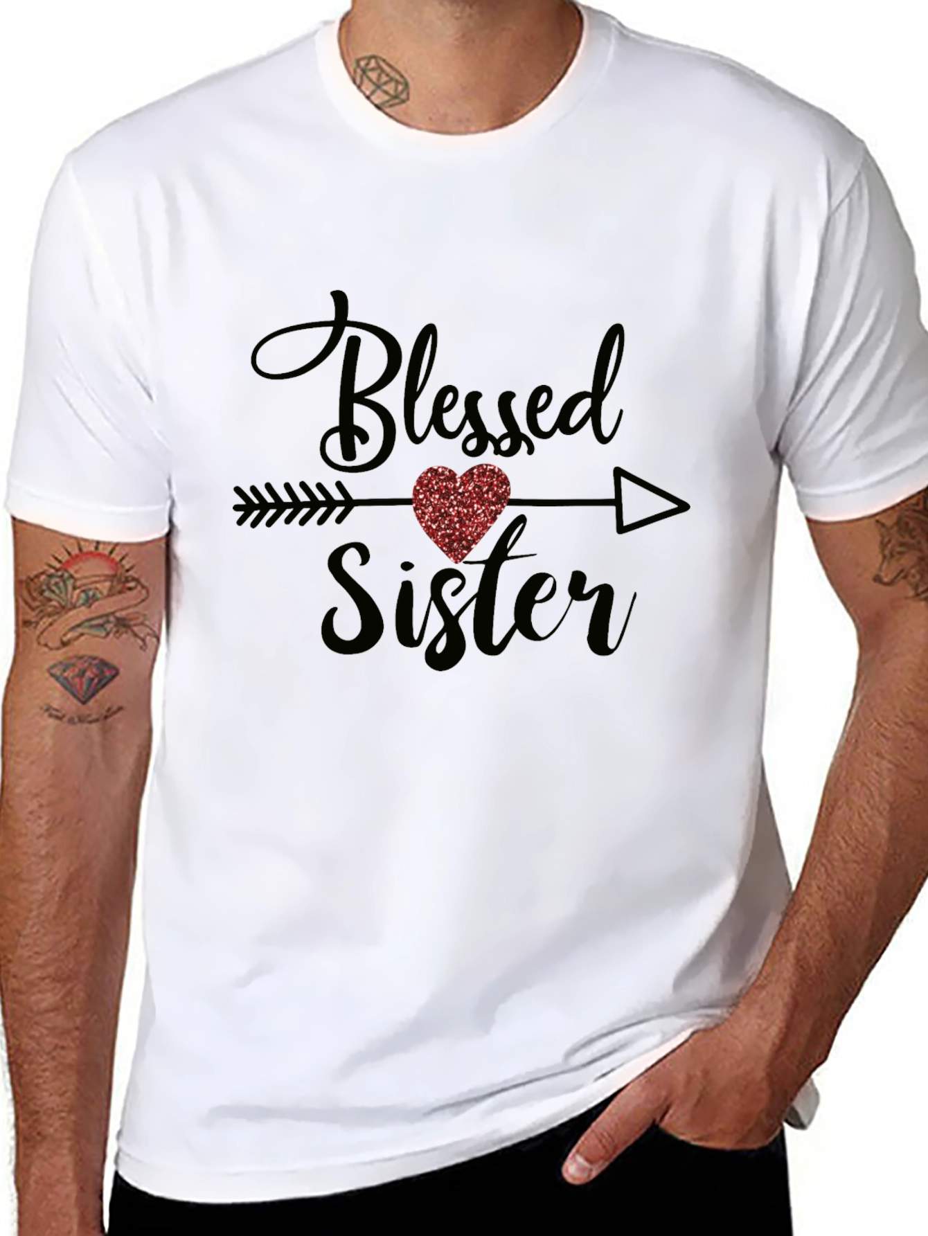 Blessed Sister Arrow Heart Graphic Tee - Black