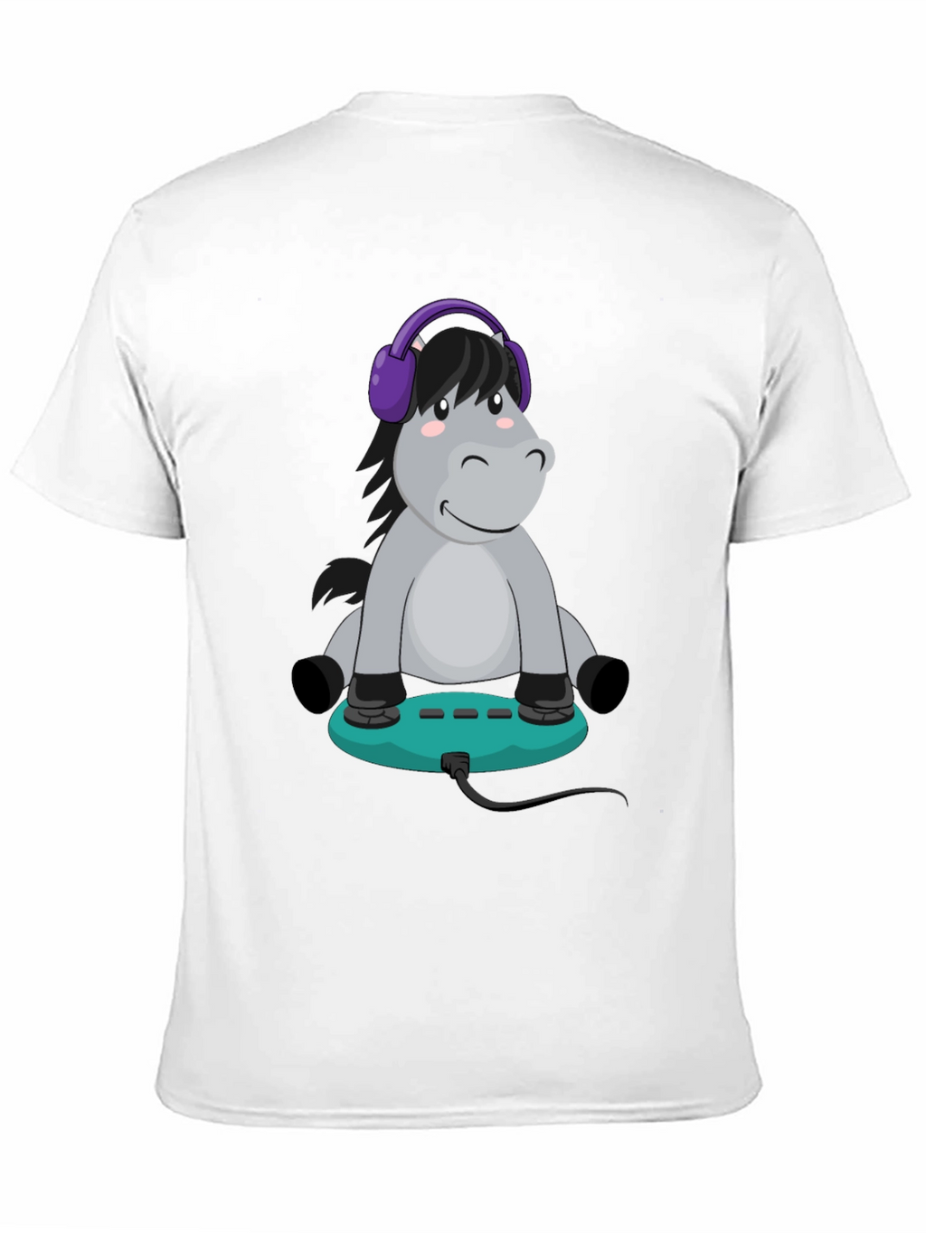 Cartoon Donkey Headphone Gamer Black T-Shirt