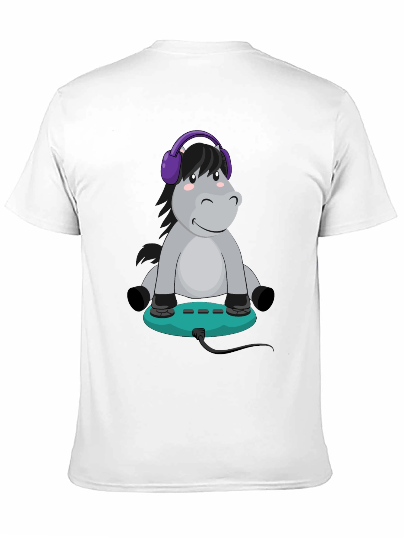 Cartoon Donkey Headphone Gamer Black T-Shirt