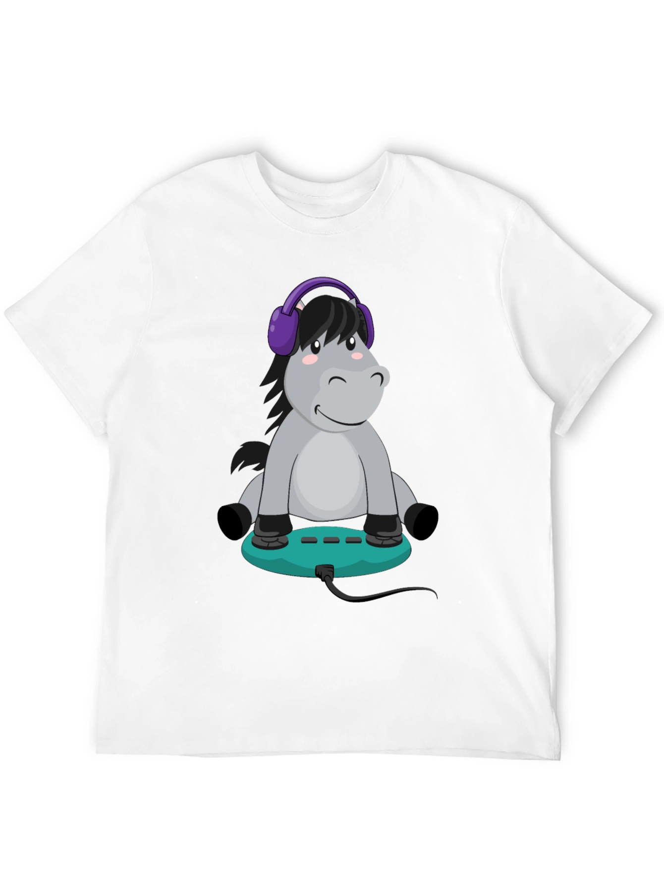Cartoon Donkey Headphone Gamer Black T-Shirt