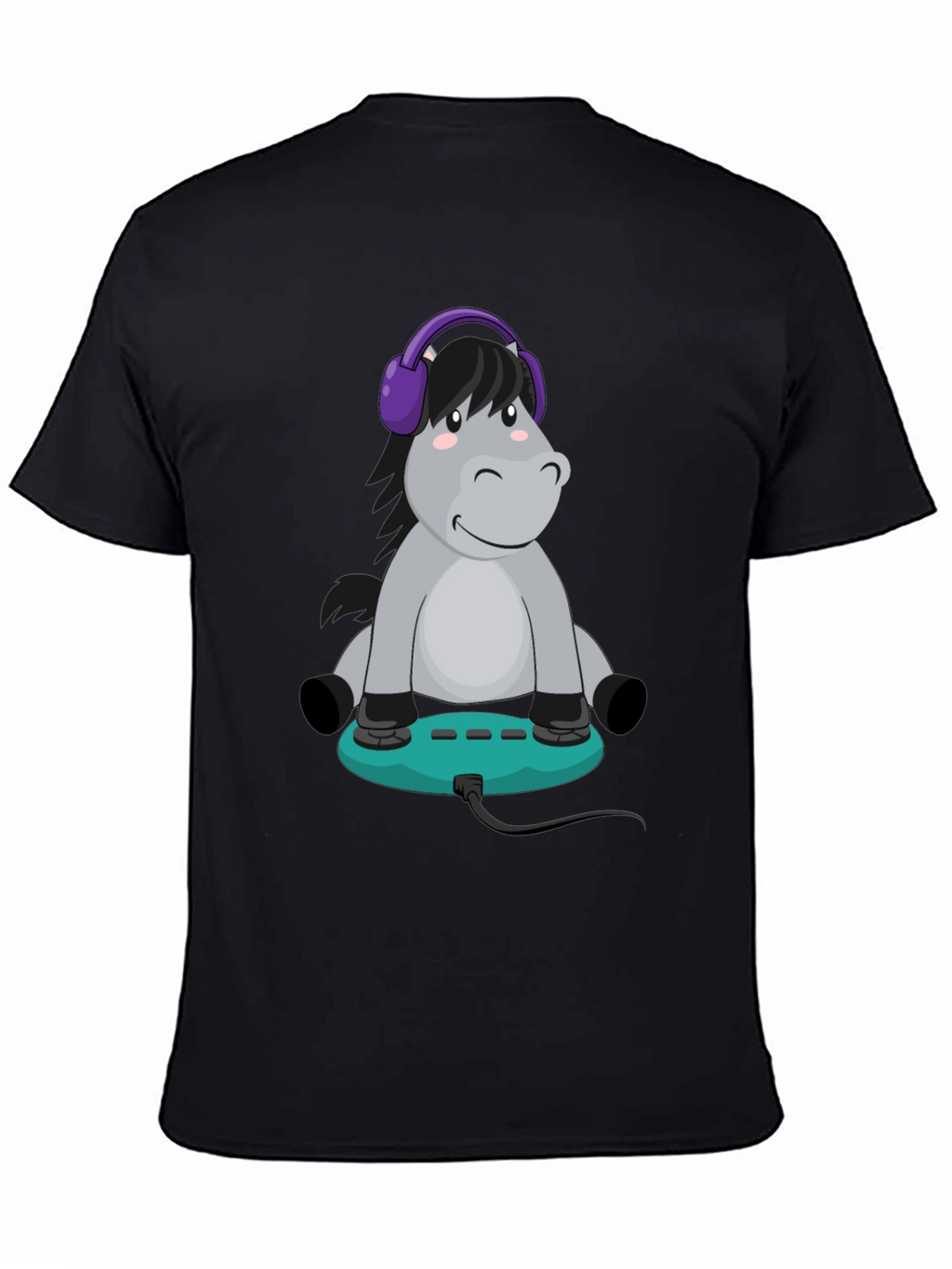 Cartoon Donkey Headphone Gamer Black T-Shirt
