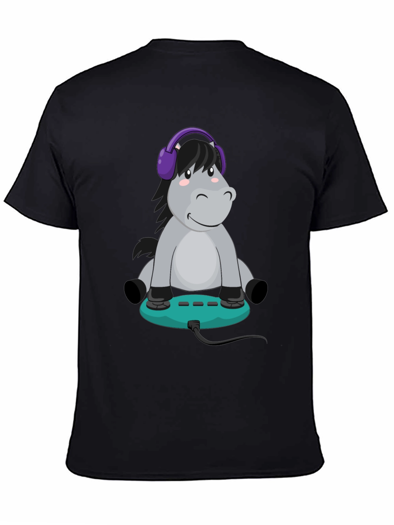 Cartoon Donkey Headphone Gamer Black T-Shirt
