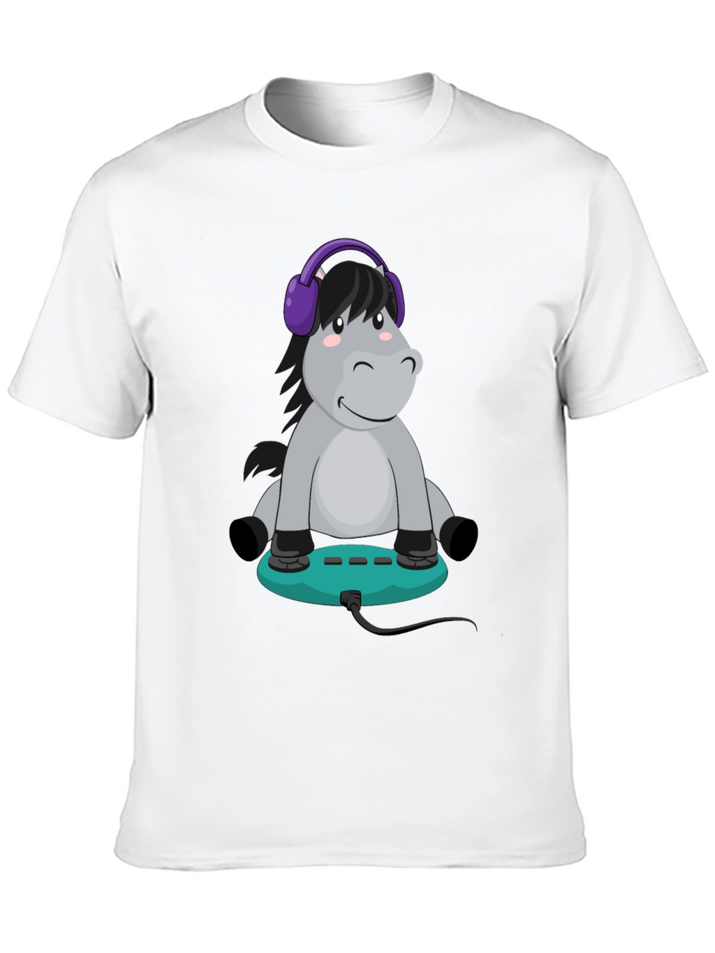 Cartoon Donkey Headphone Gamer Black T-Shirt