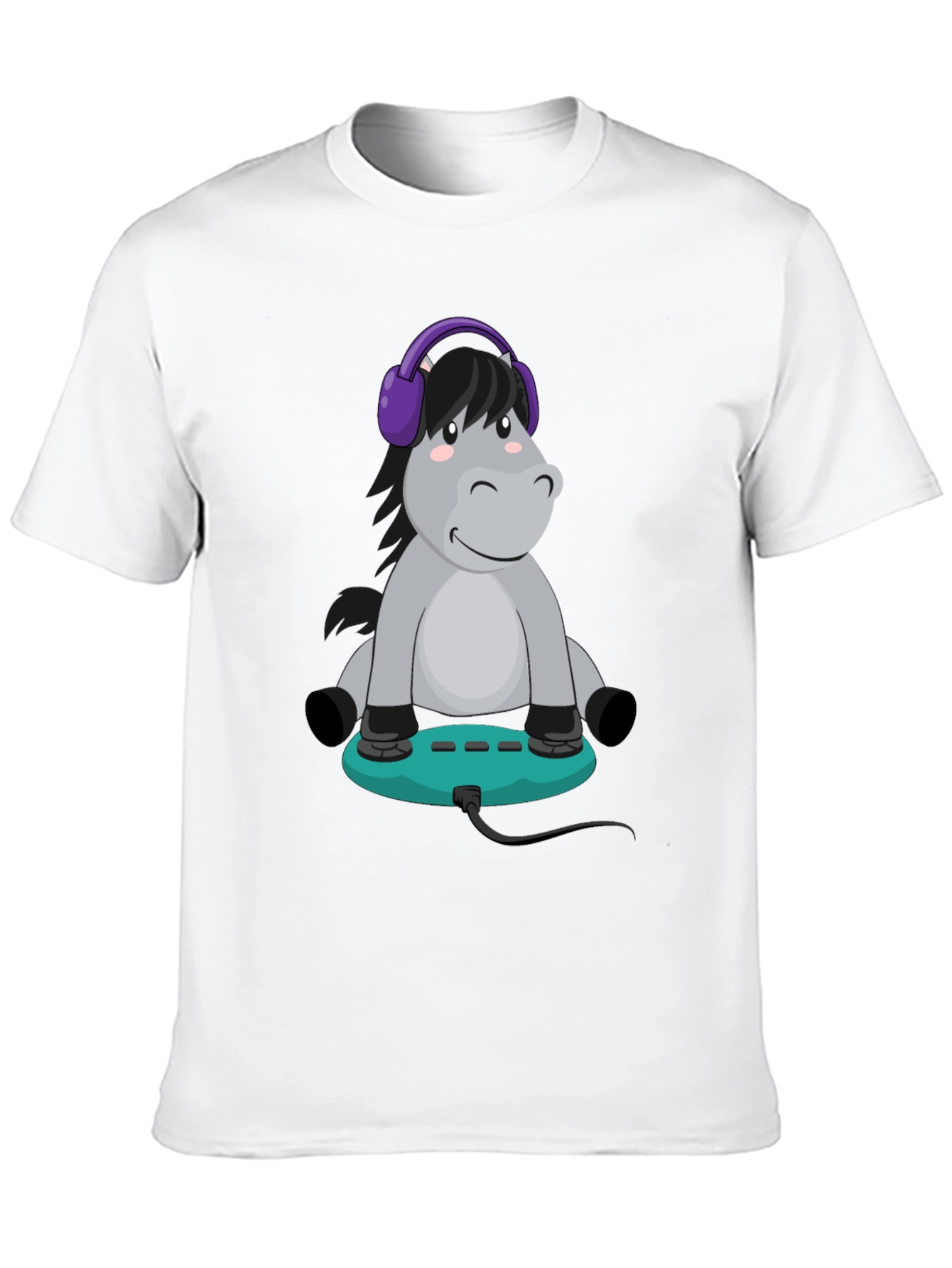 Cartoon Donkey Headphone Gamer Black T-Shirt