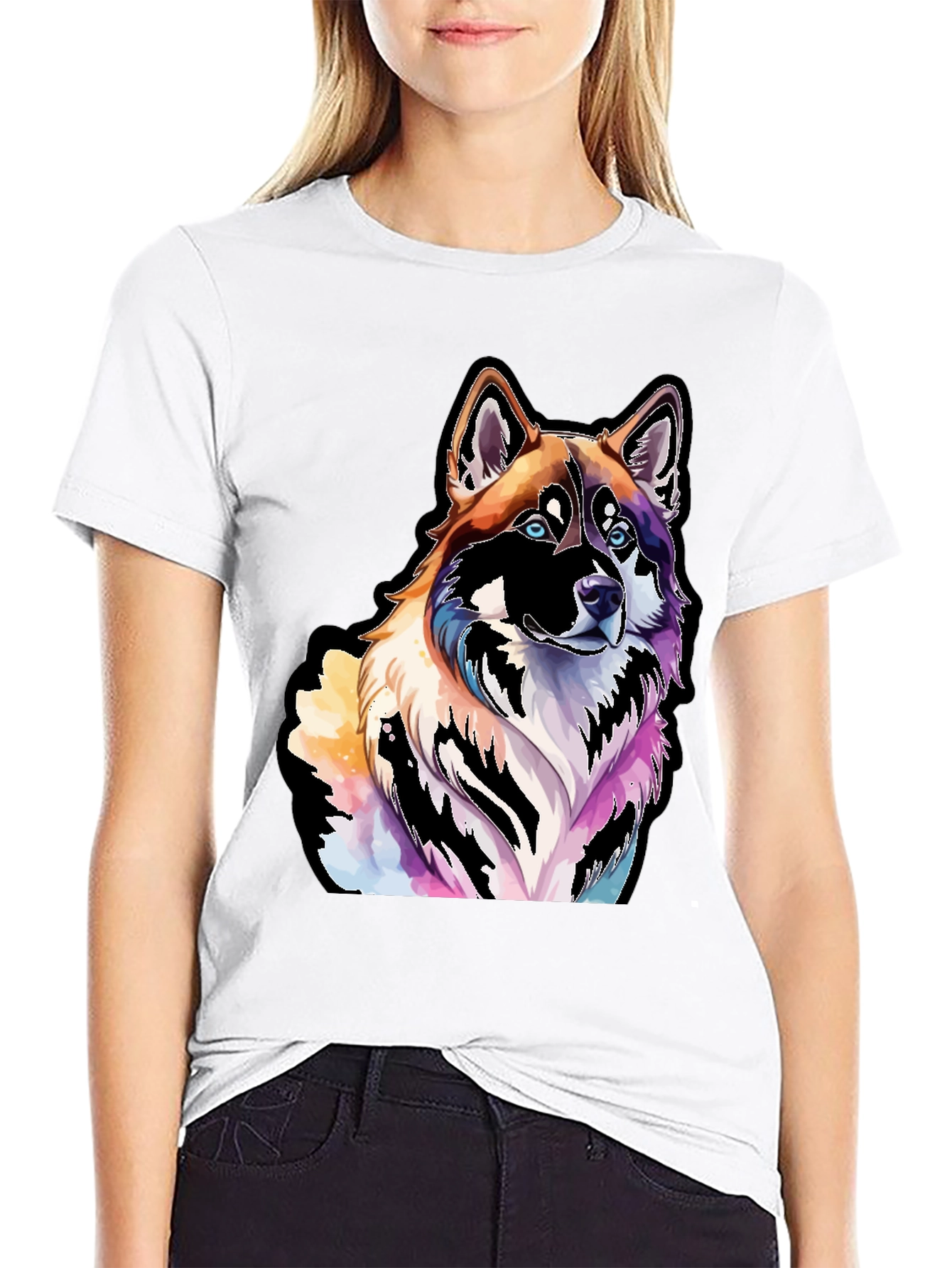 Colorful Dog Graphic Black T-Shirt