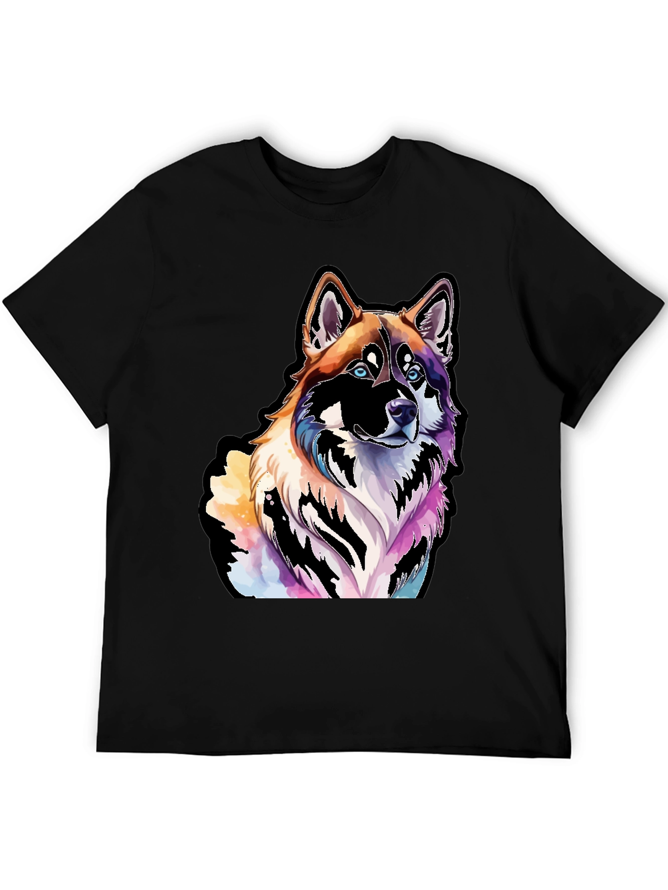 Colorful Dog Graphic Black T-Shirt