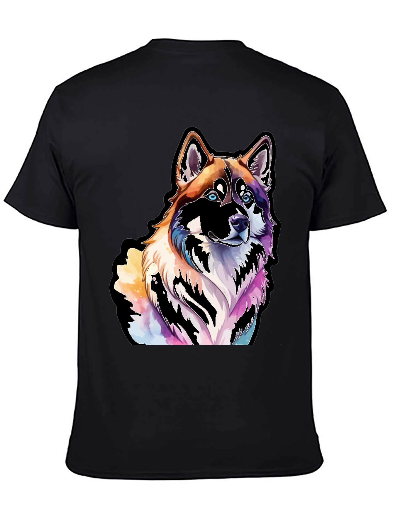 Colorful Dog Graphic Black T-Shirt