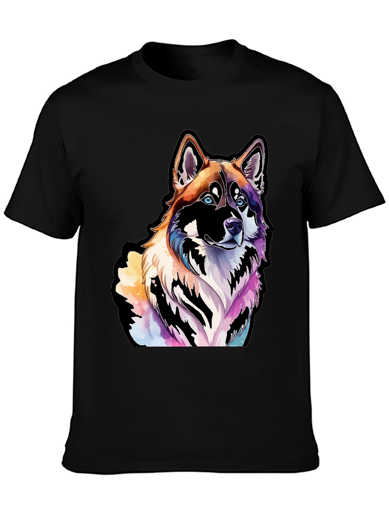Colorful Dog Graphic Black T-Shirt