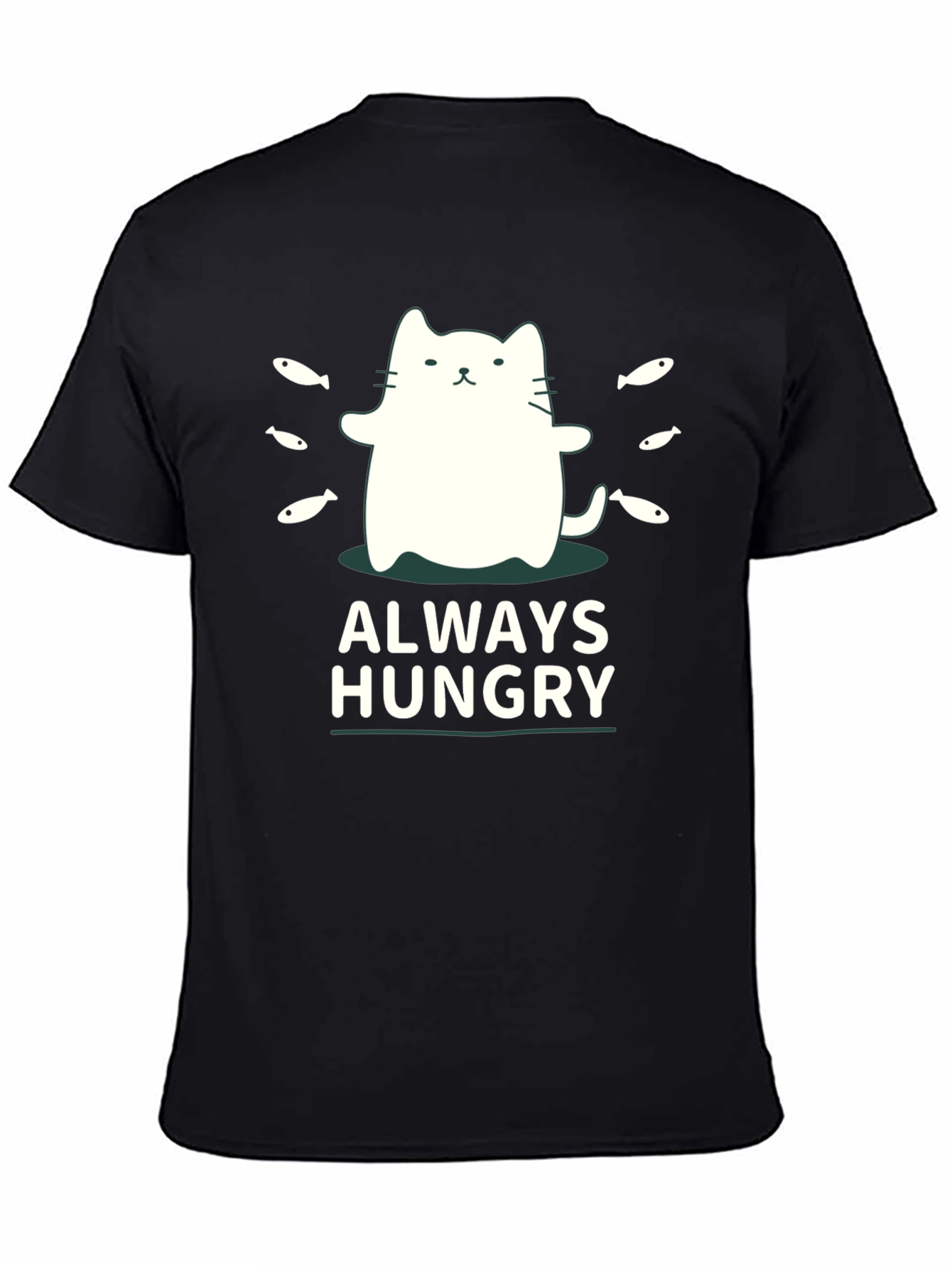 Always Hungry Cat T-Shirt - Black Cute Design