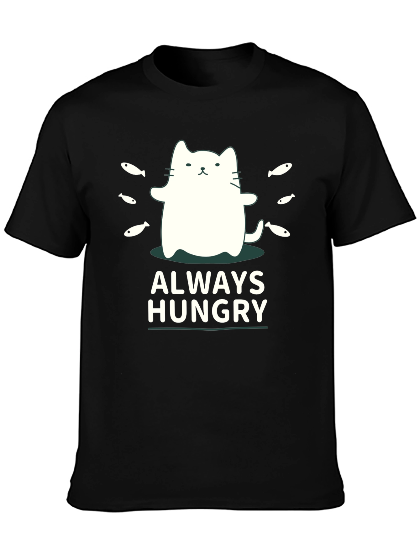 Always Hungry Cat T-Shirt - Black Cute Design