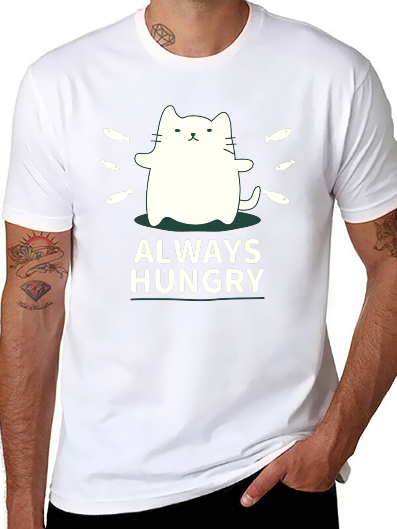 Always Hungry Cat T-Shirt - Black Cute Design