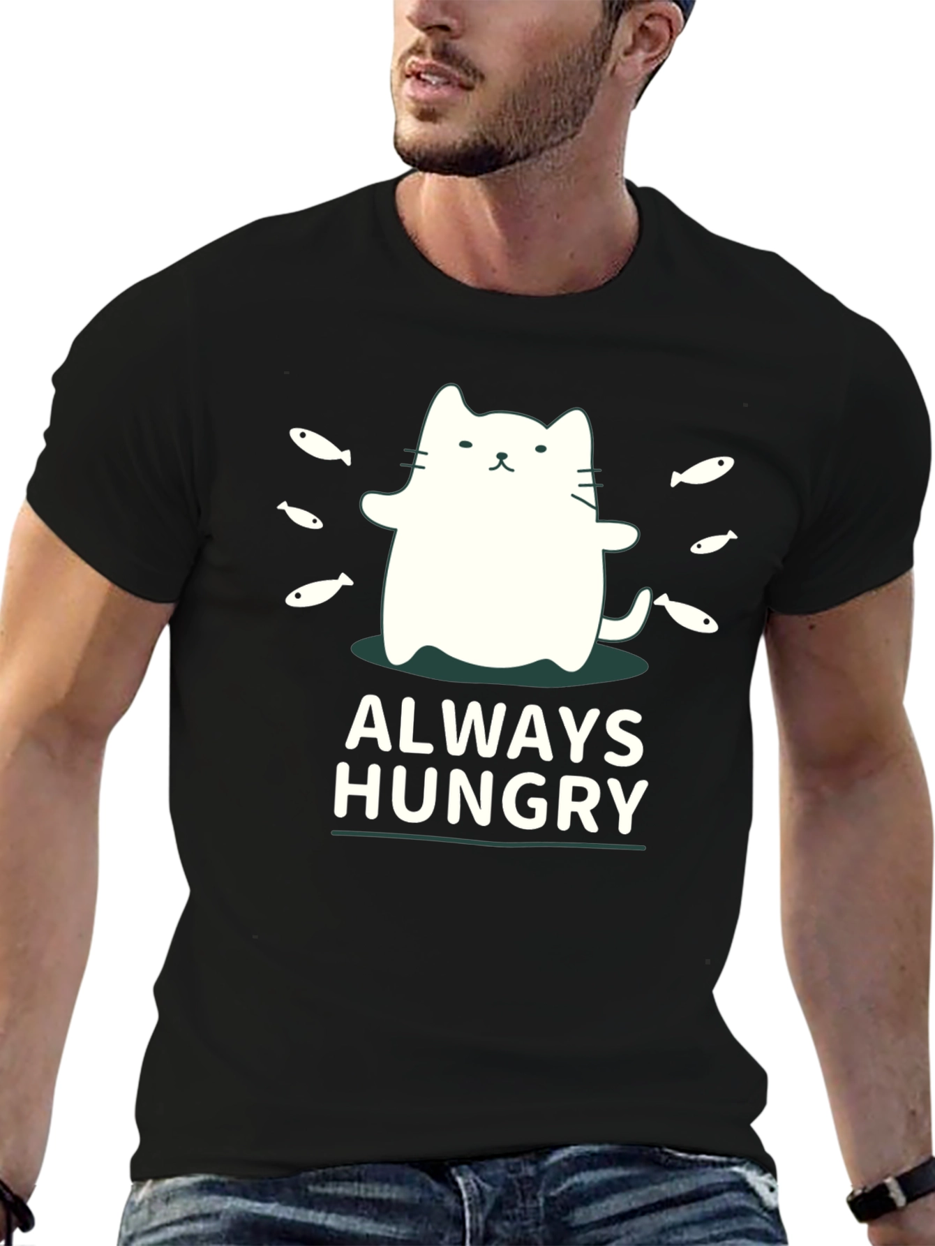 Always Hungry Cat T-Shirt - Black Cute Design