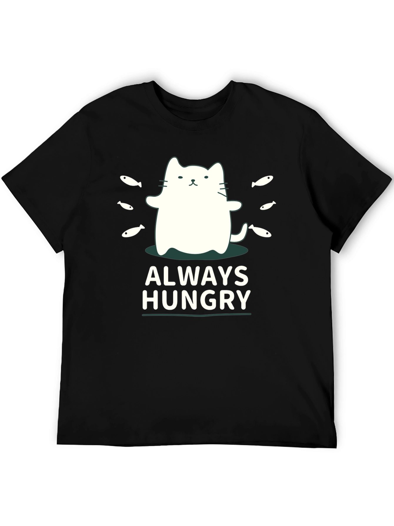 Always Hungry Cat T-Shirt - Black Cute Design