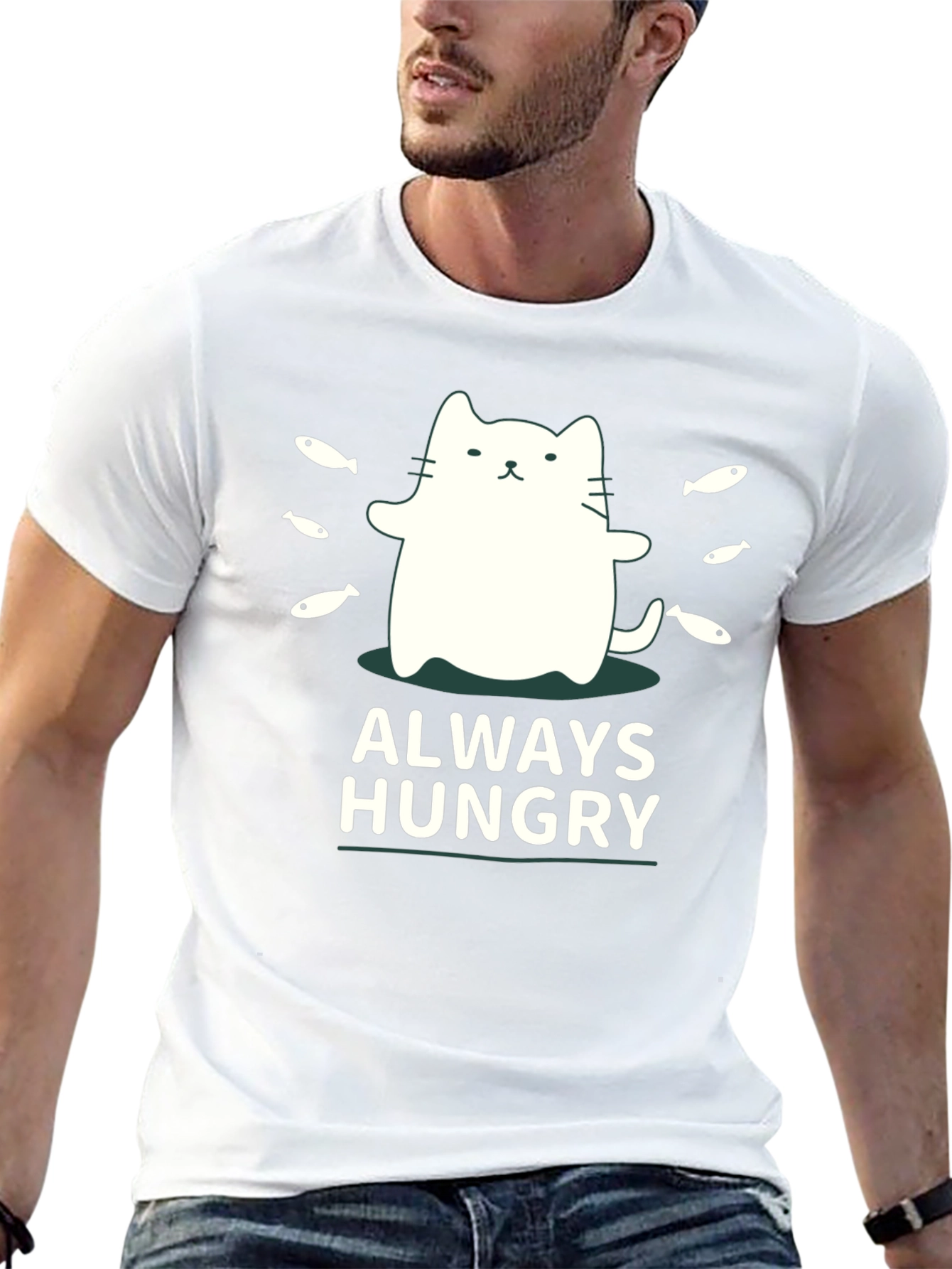 Always Hungry Cat T-Shirt - Black Cute Design