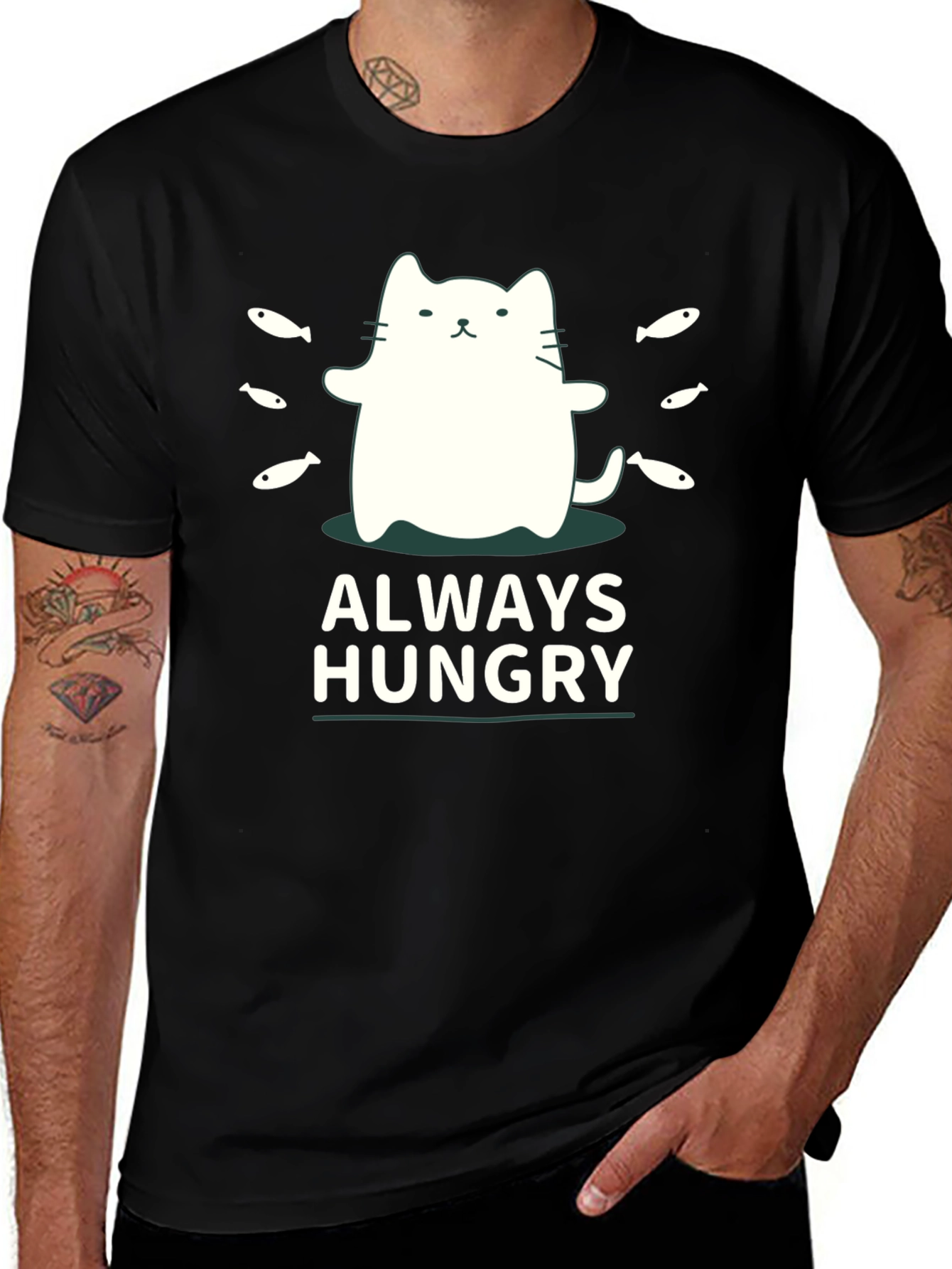 Always Hungry Cat T-Shirt - Black Cute Design